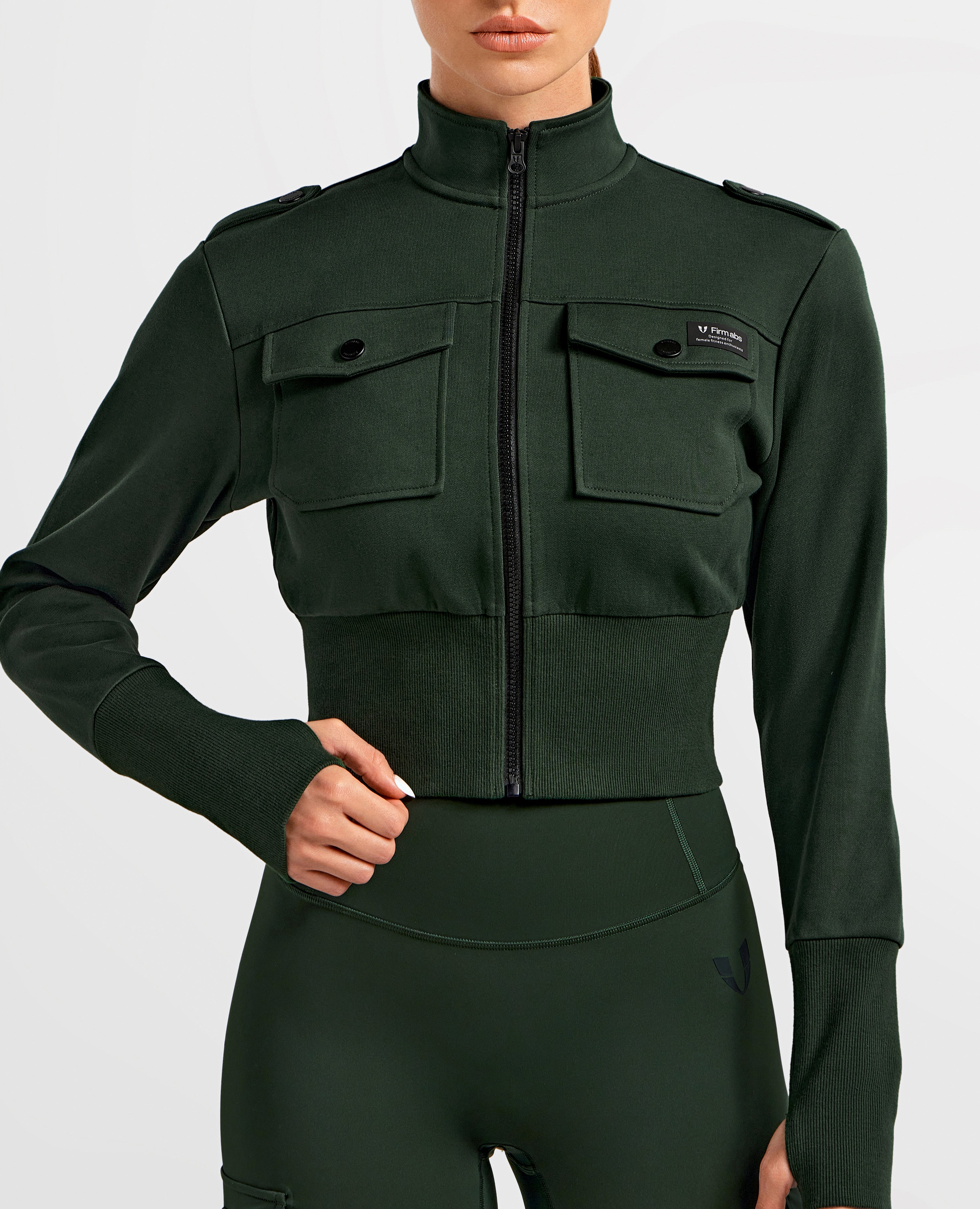 FIRM ABS Loose Fit Active Crop Jacket - Dark Army Green - view 5