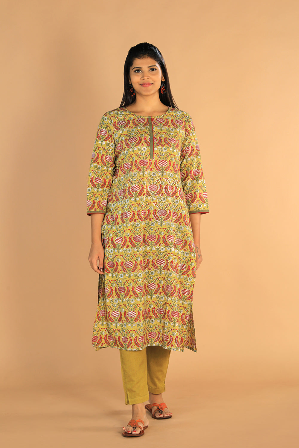 Kalanjali Ethnics Floral Sanganeri hand block printed cotton dress