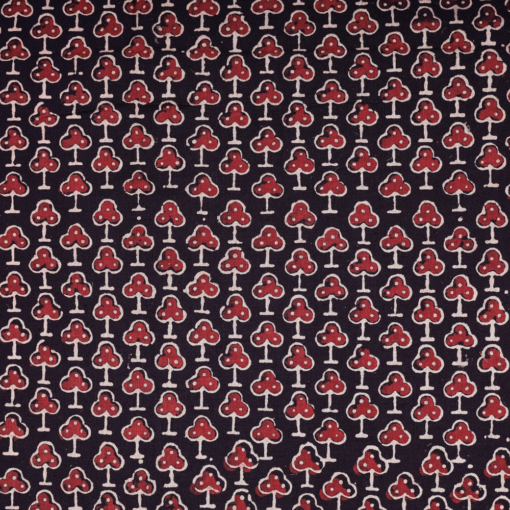 KACHCHH JI CHHAAP Black - Red Clubs Ajrakh Hand Block Printed Natural Dyed Cotton Fabric - view 2