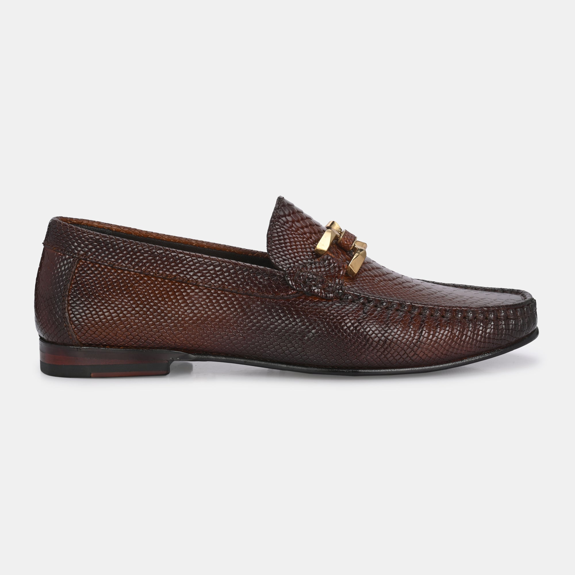 Tan Imprinted Buckled Loafers by Lafattio - view 3