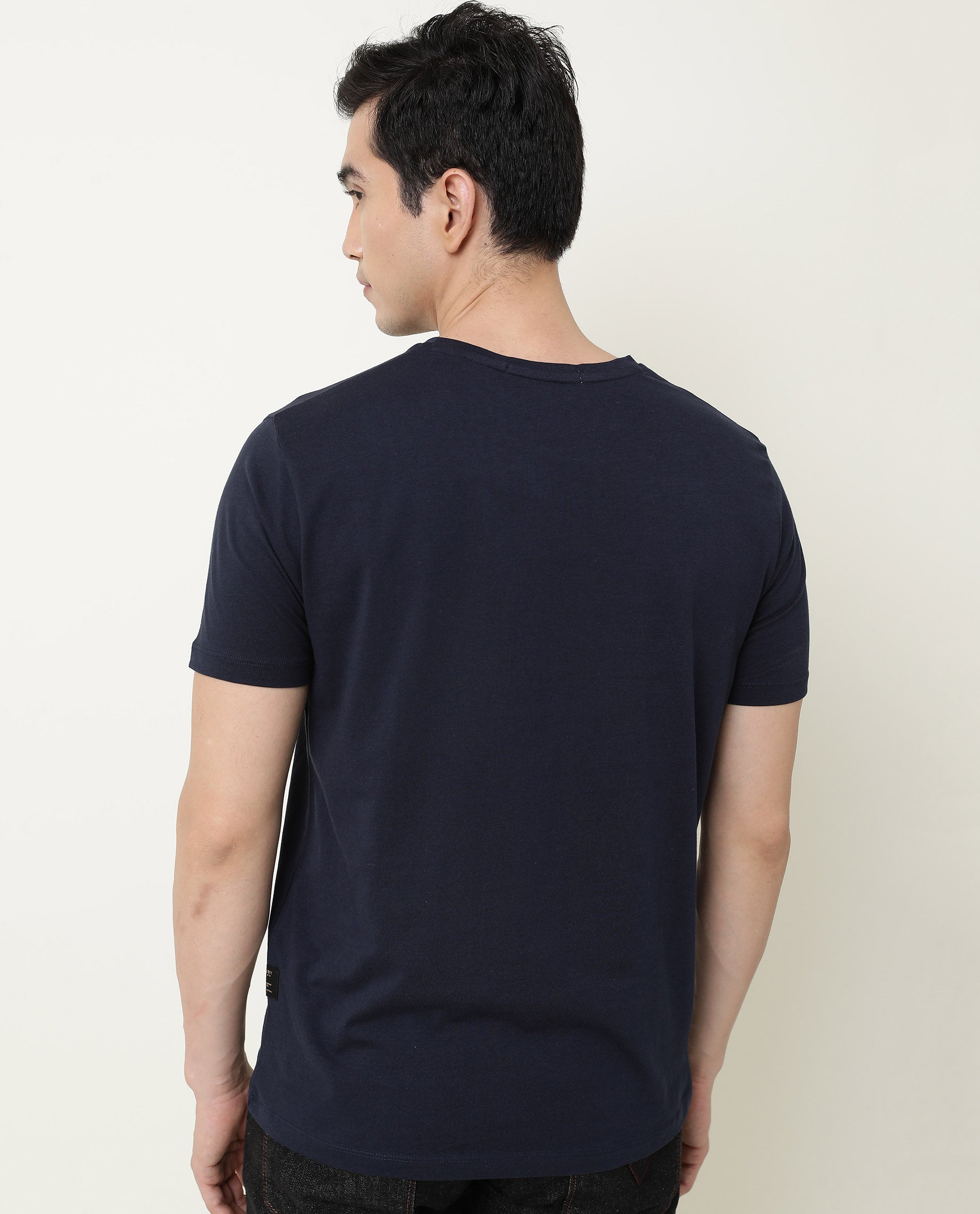 Rare Rabbit Mens Near Navy T-shirt Cotton Fabric Slim Fit Crew Neck Short Sleeve Graphic Print - view 8
