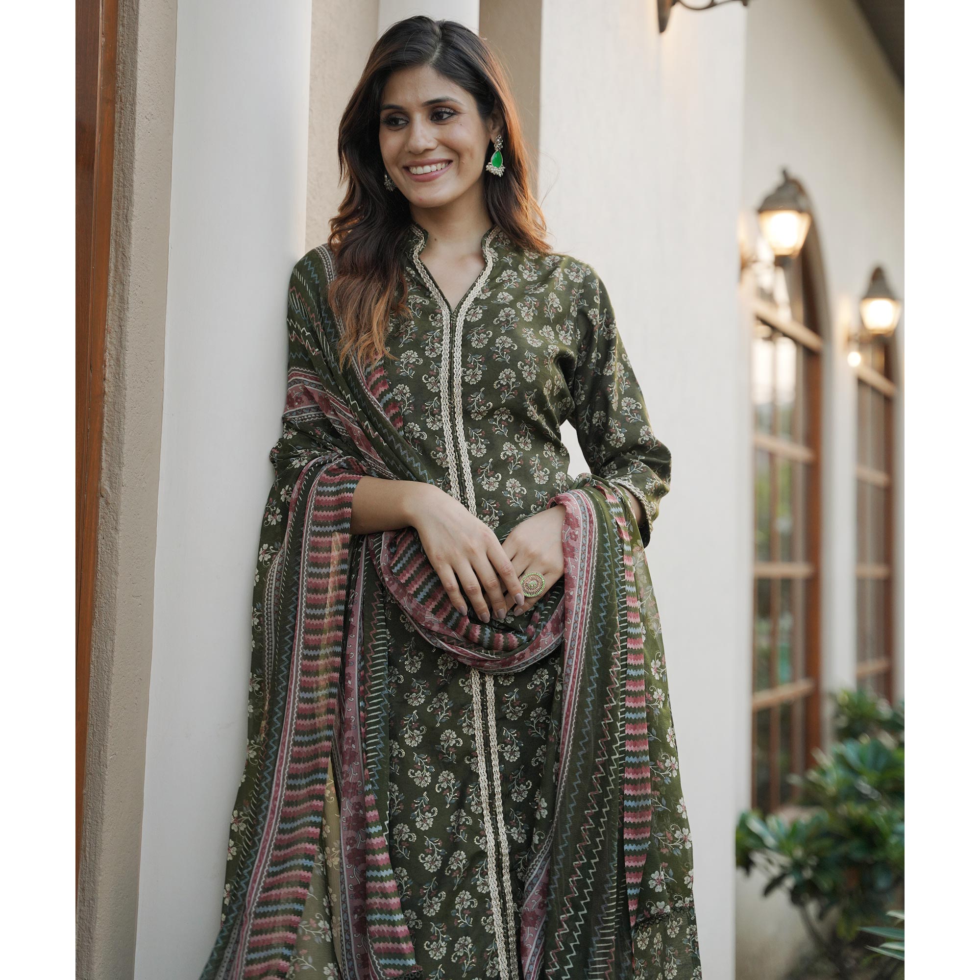 BlackTree green-floral-foil-printed-modal-suit - view 2