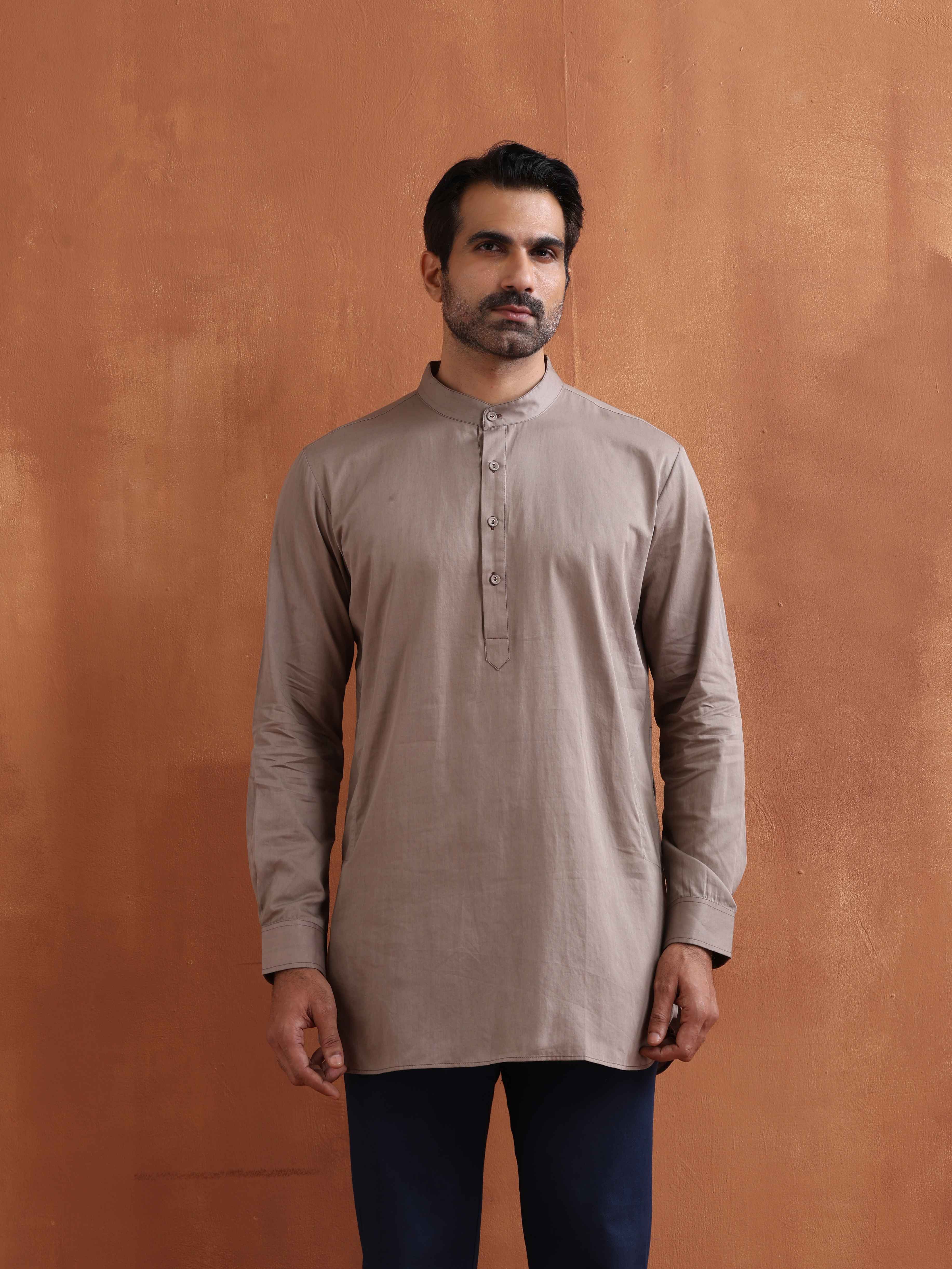 trueBrowns Men's Beige Cotton Short Kurta - view 5