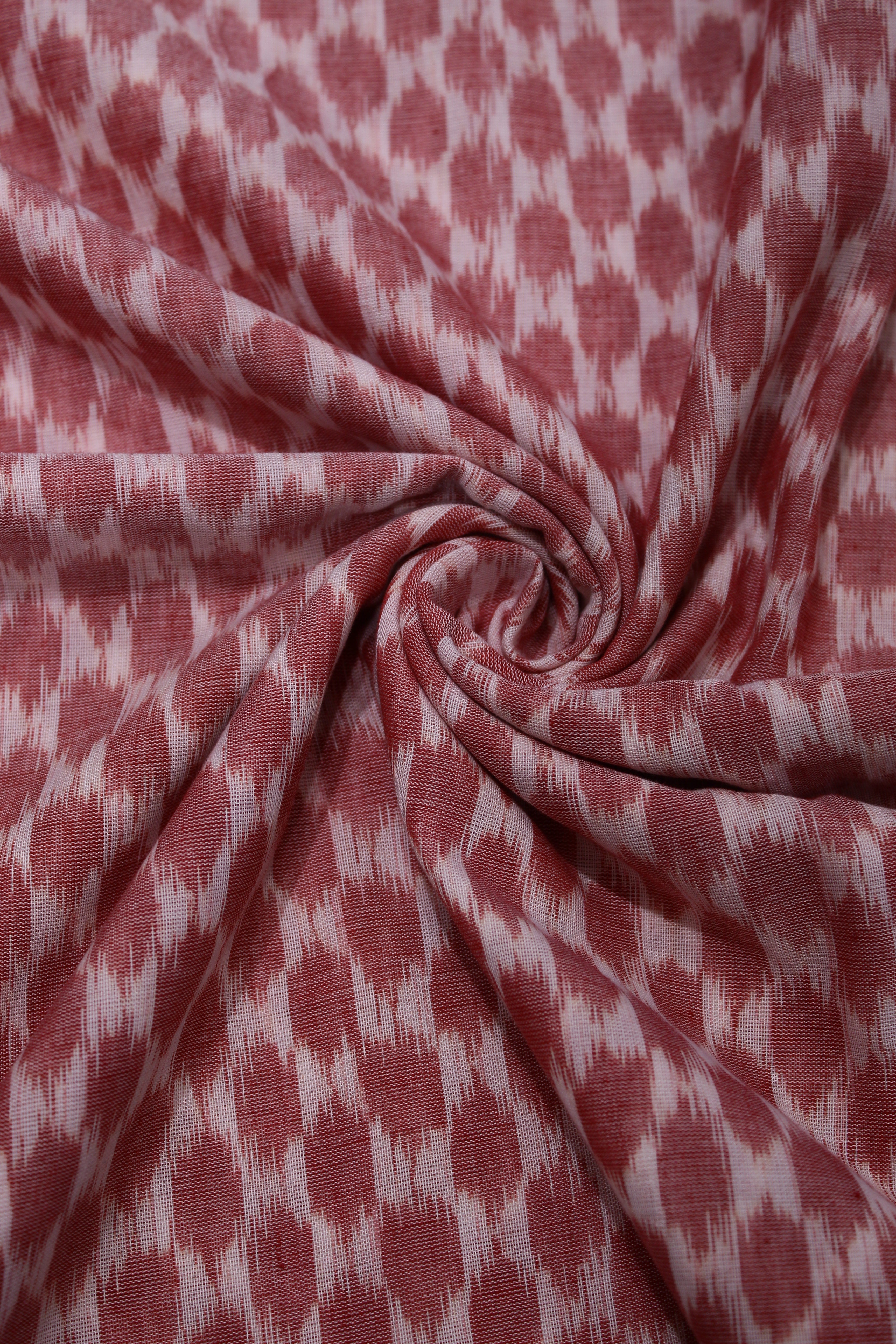 IndianVillèz Red White Symbolic Sambalpuri Ikat Cotton Fabric