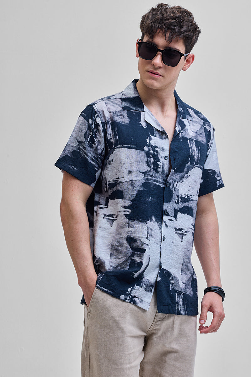 SNITCH Dark Blue Abstract Box Fit Shirt