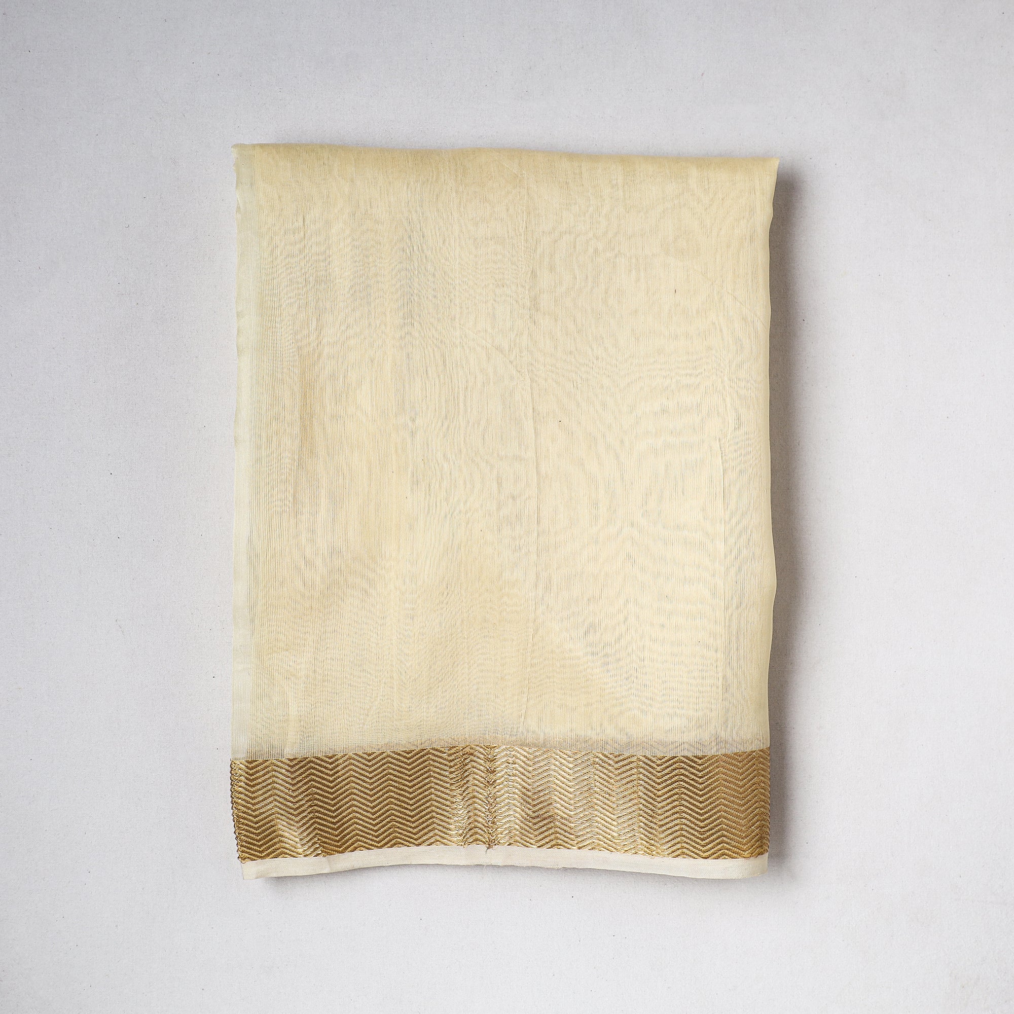 CHANDERI BY RAUPH KHAN Beige - Traditional Chanderi Silk Handloom Precut Fabric (2.25 meter)