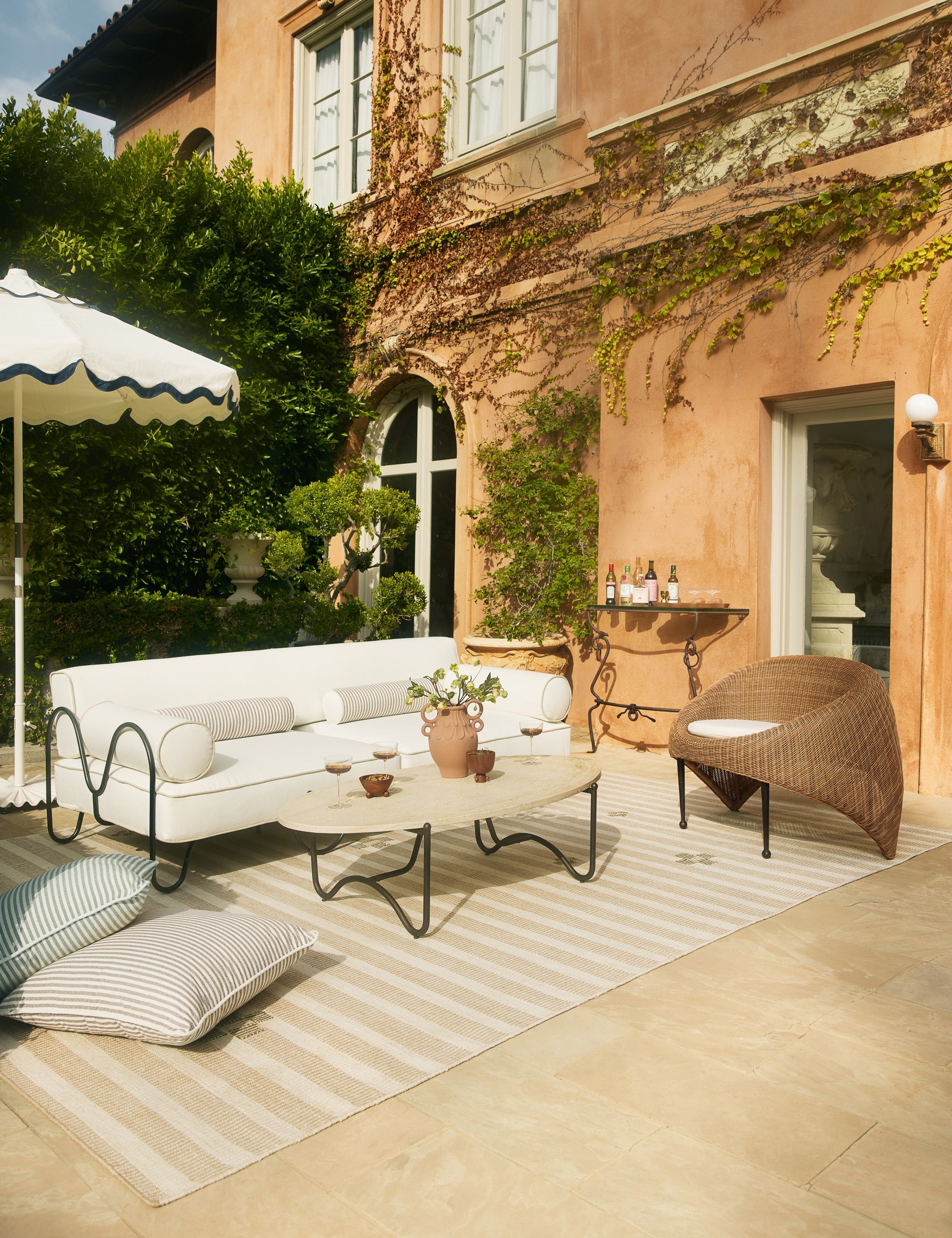 Lulu and Georgia Open Box: Peggy Outdoor Oval Coffee Table, Faux Travertine by Sarah Sherman Samuel - view 2