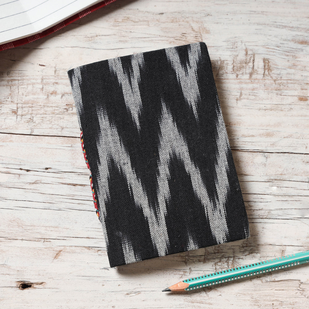 CHUTNEY CRAFT STUDIO Black - Ikat Fabric Cover Handmade Paper Notebook (5 x 3.5 in)