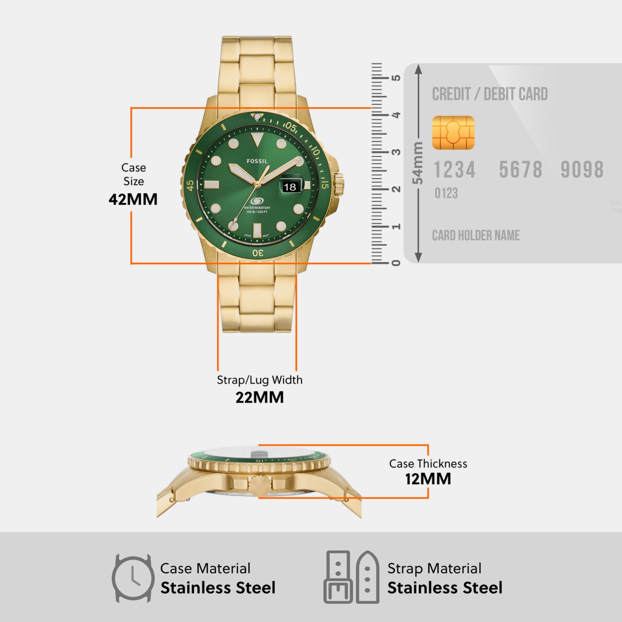 Fossil Blue Dive Men Quartz Green Dial Analog Stainless Steel Watch FS5950 - view 5