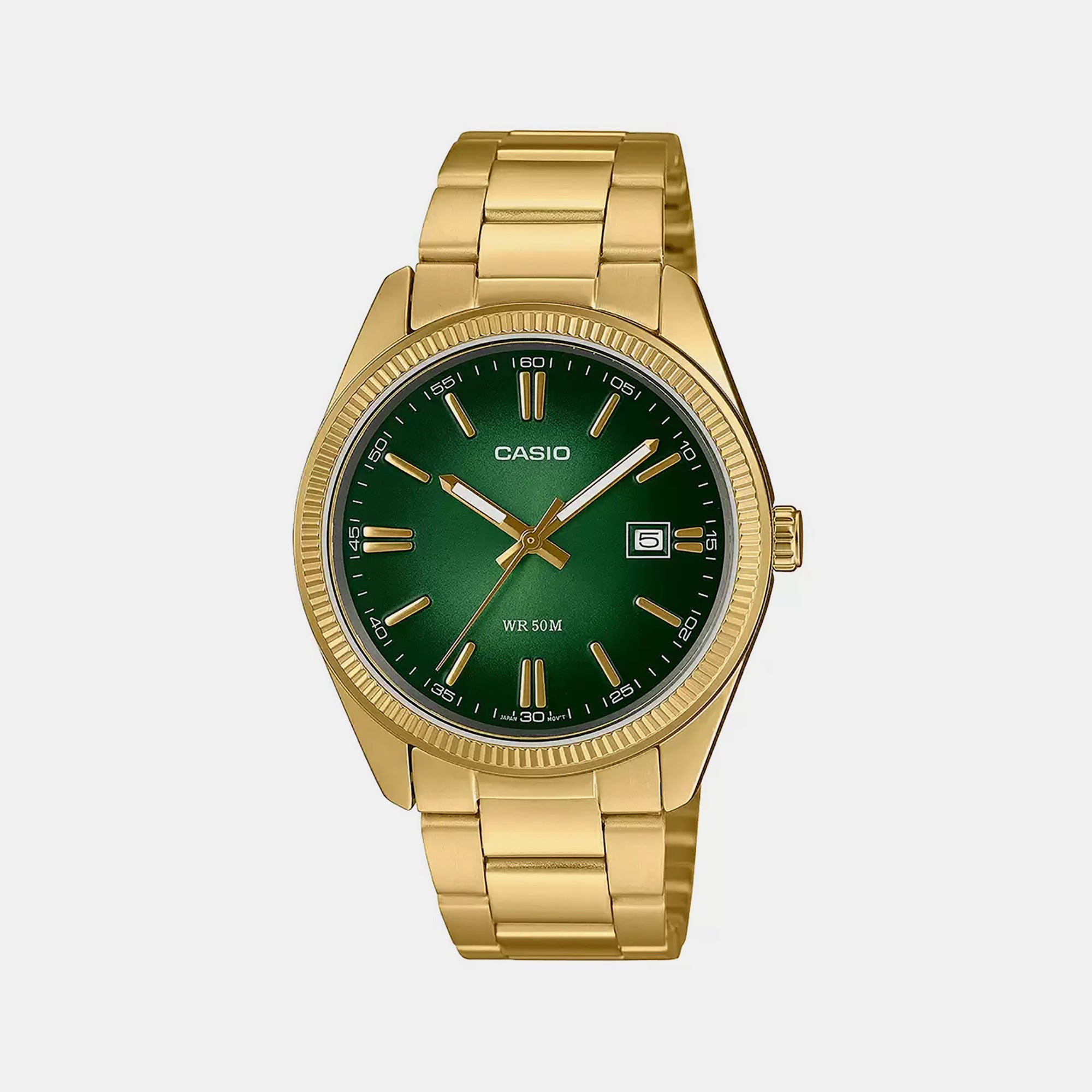 Casio Enticer Men Quartz Green Dial Analog Stainless Steel Watch A2374