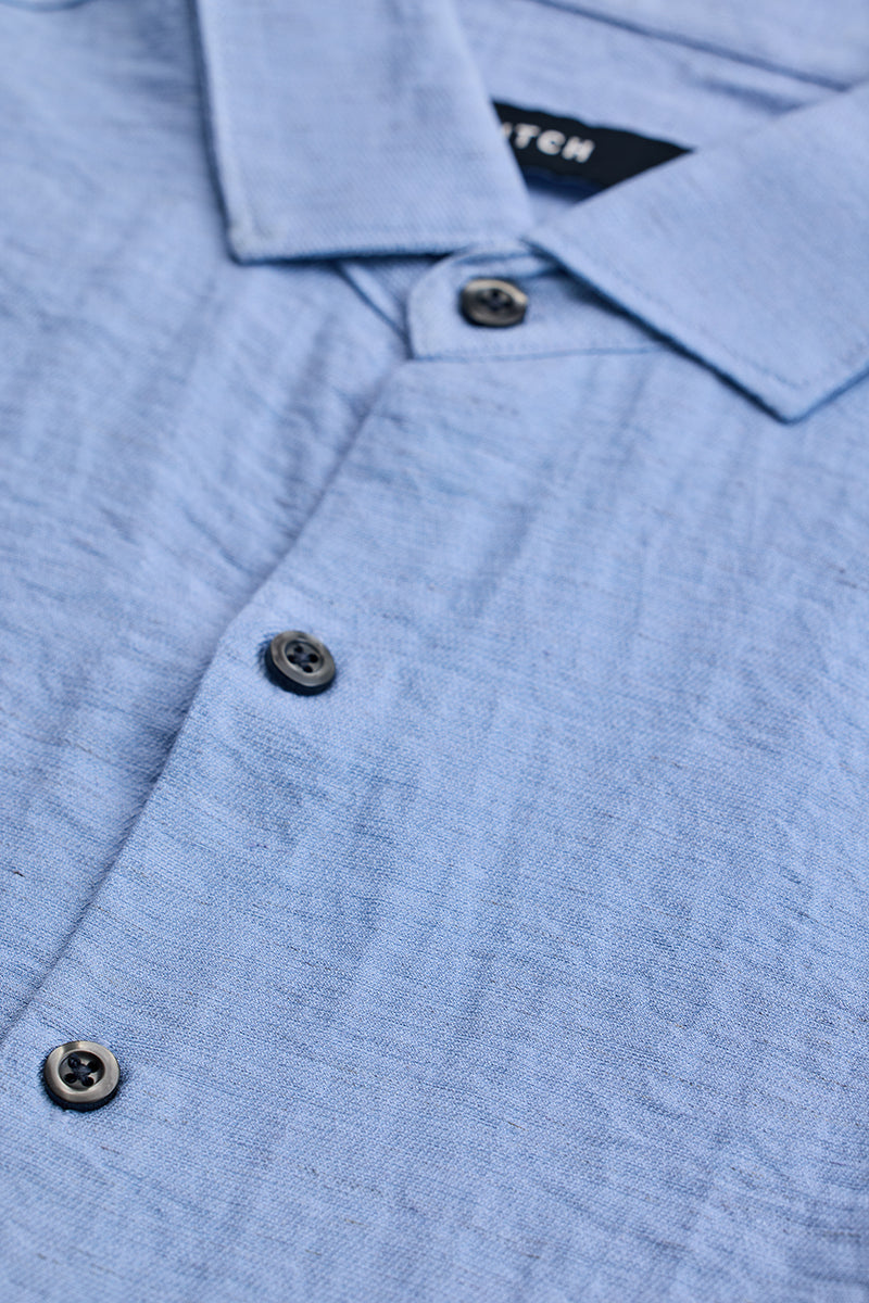 SNITCH Blue Textured Linen Blend Shirt - view 2