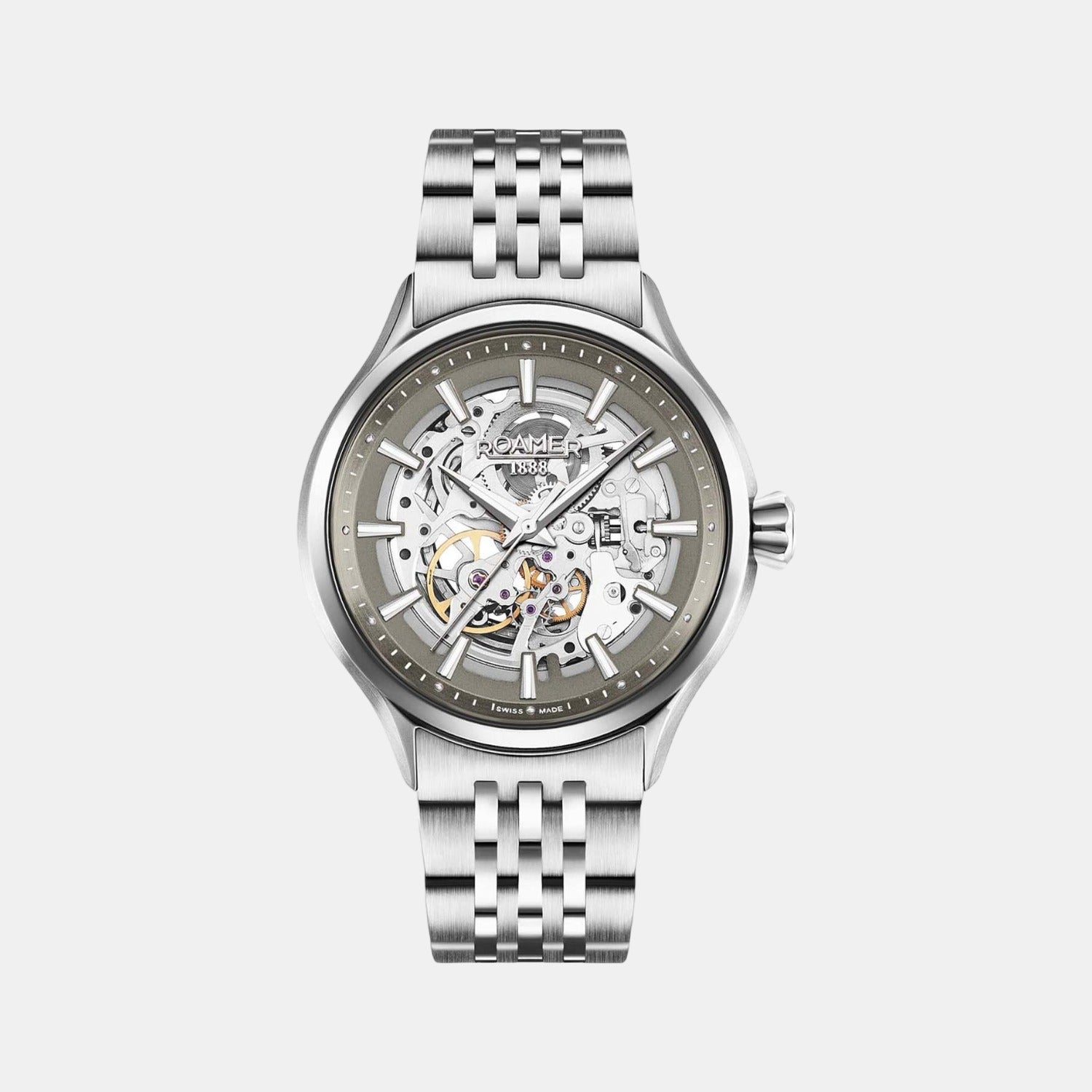 Roamer Competence Skeleton Men Automatic Silver Dial Analog Stainless Steel Watch 101663 41 55 10N