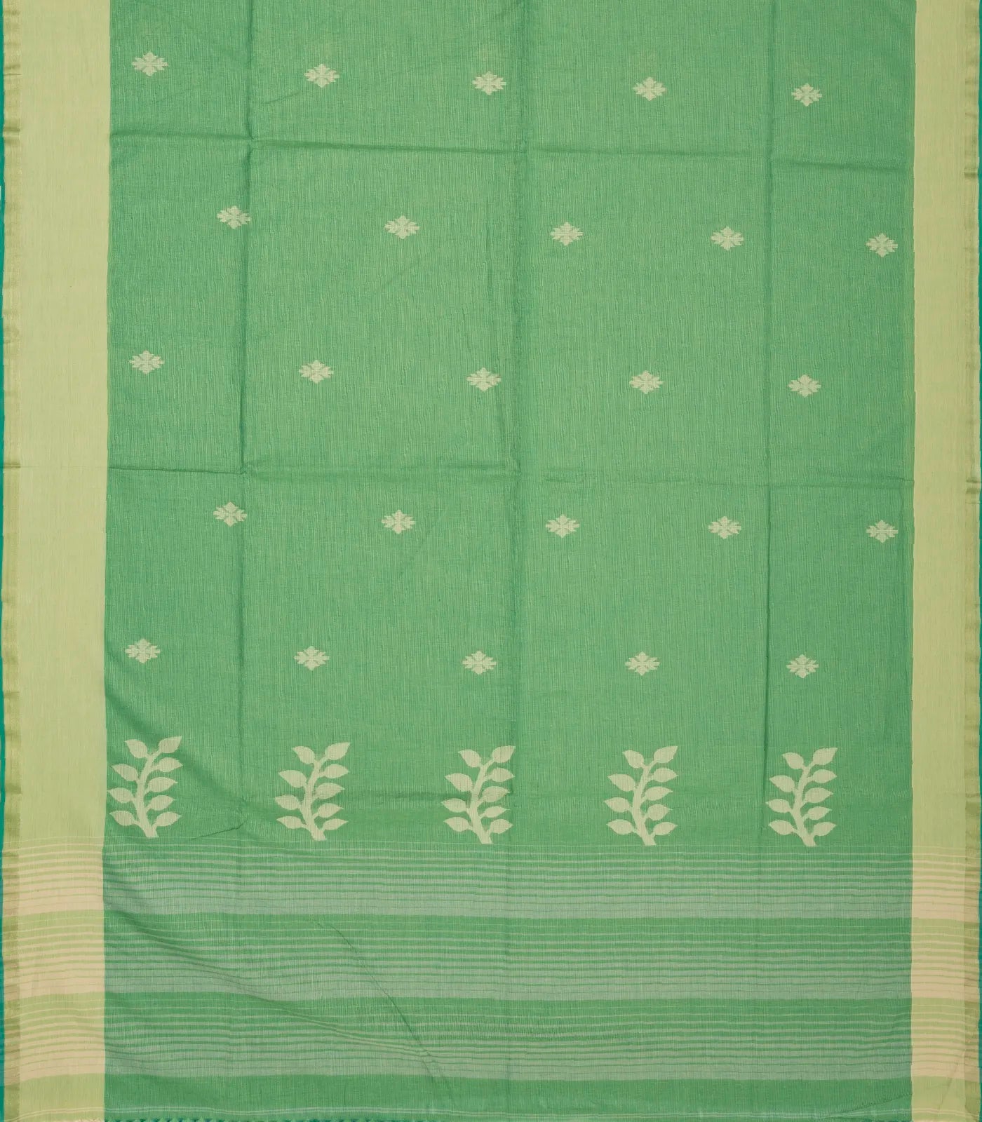 RmKV Pista Green Handloom Bengal Cotton Saree With Stripes & Buttas - view 2