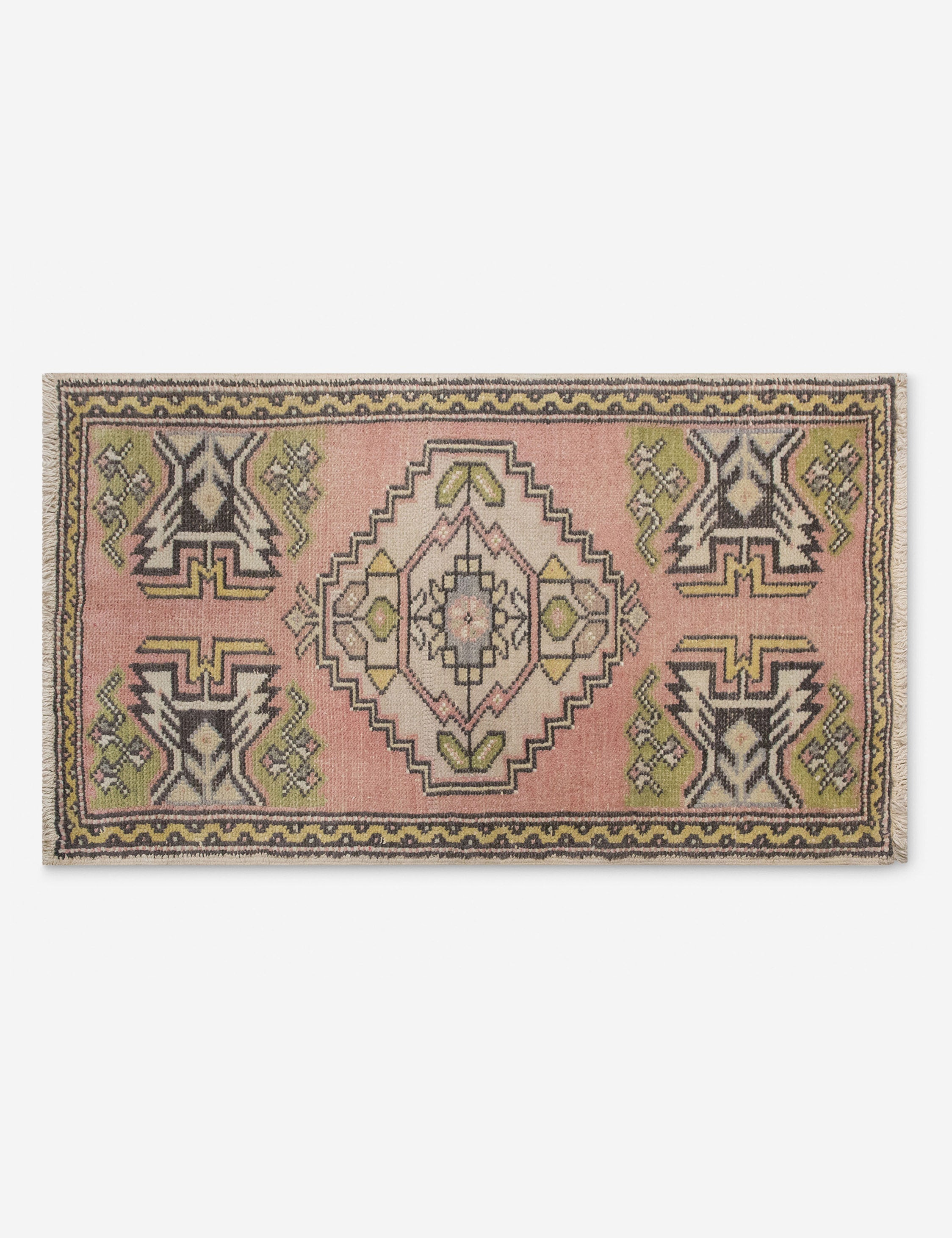 Lulu and Georgia Vintage Turkish Hand-Knotted Wool Mini Rug No. 330, 1'7" x 3'1"