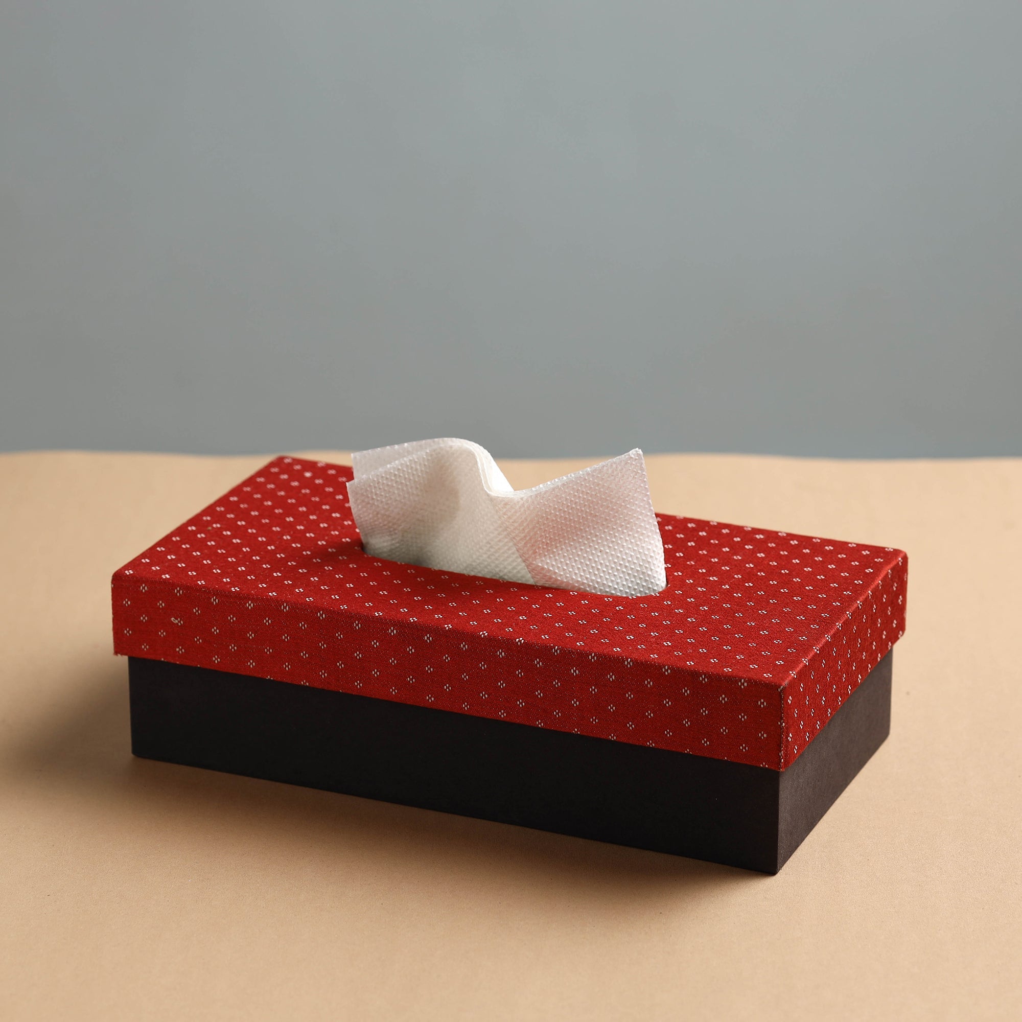 ITOKRI CRAFTS INITIATIVE Black - Mashru Silk Fabric Handmade Tissue Box - view 2