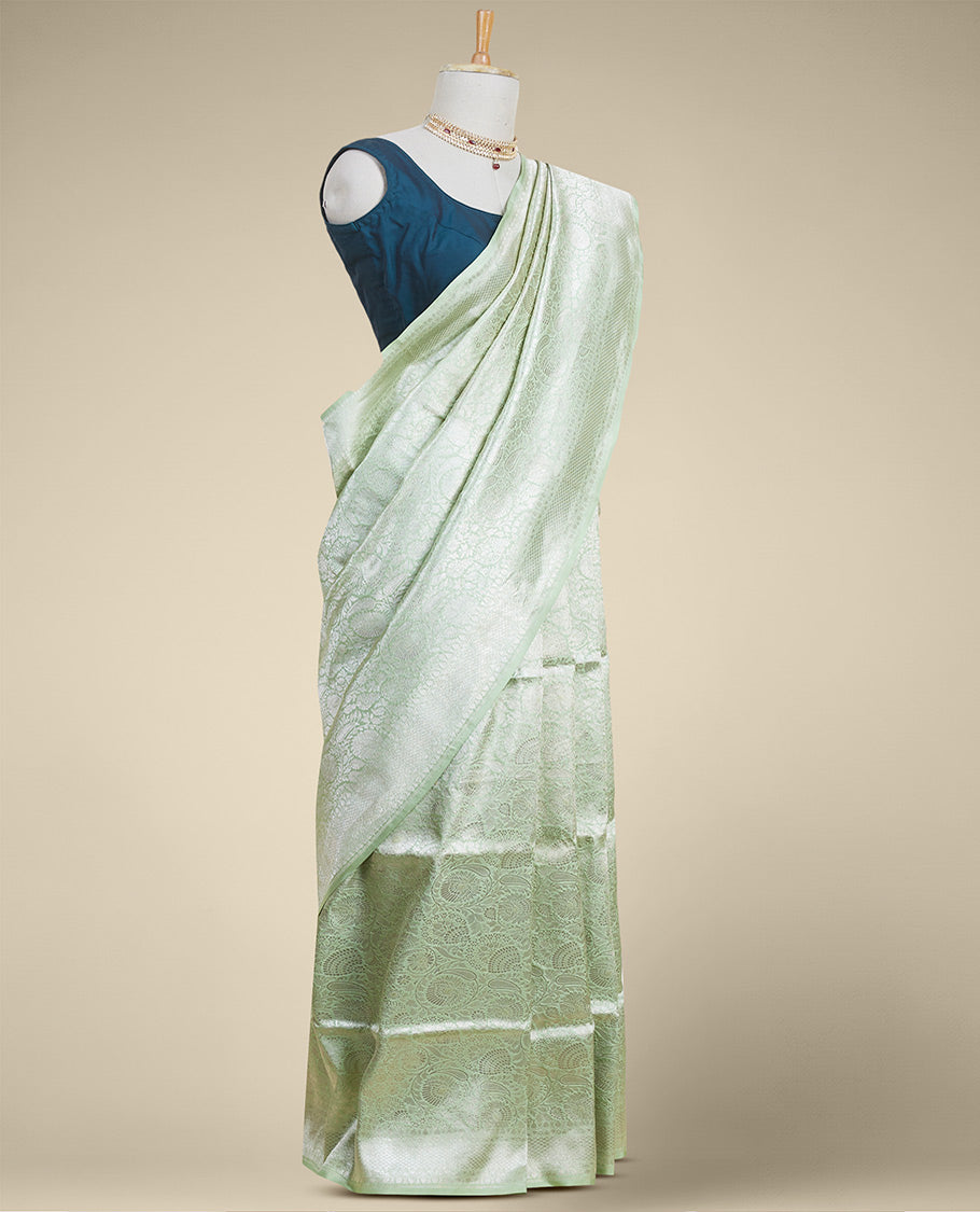 Pothys Green floral jacquard kathan silk saree with self-intricate zari border - view 2
