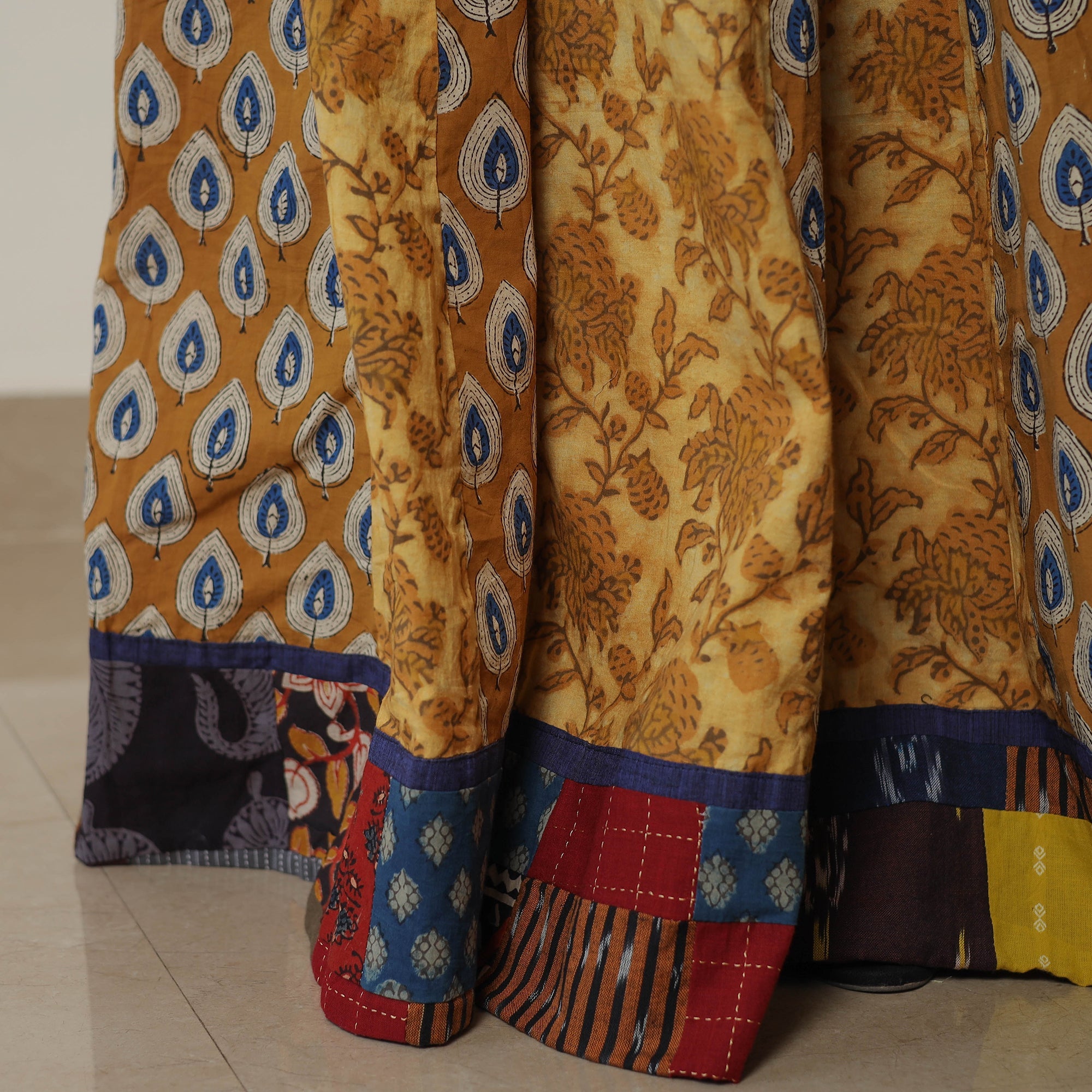 NOORI BAZAR Brown - Bagru Block Printed 24 Kali Patchwork Cotton Long Skirt 31 - view 6