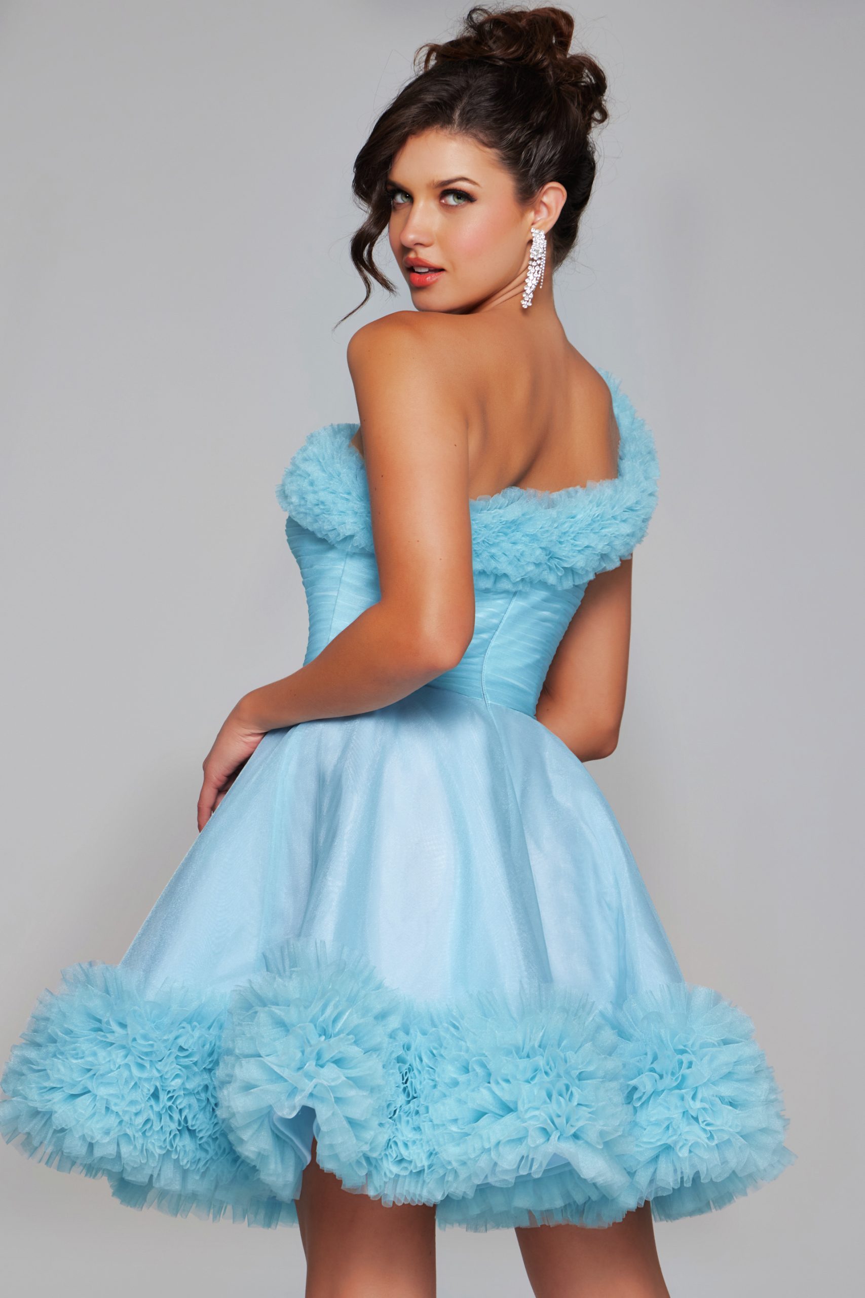 Tulle Short One Shoulder A-line Dress by Jovani 39665 - view 4