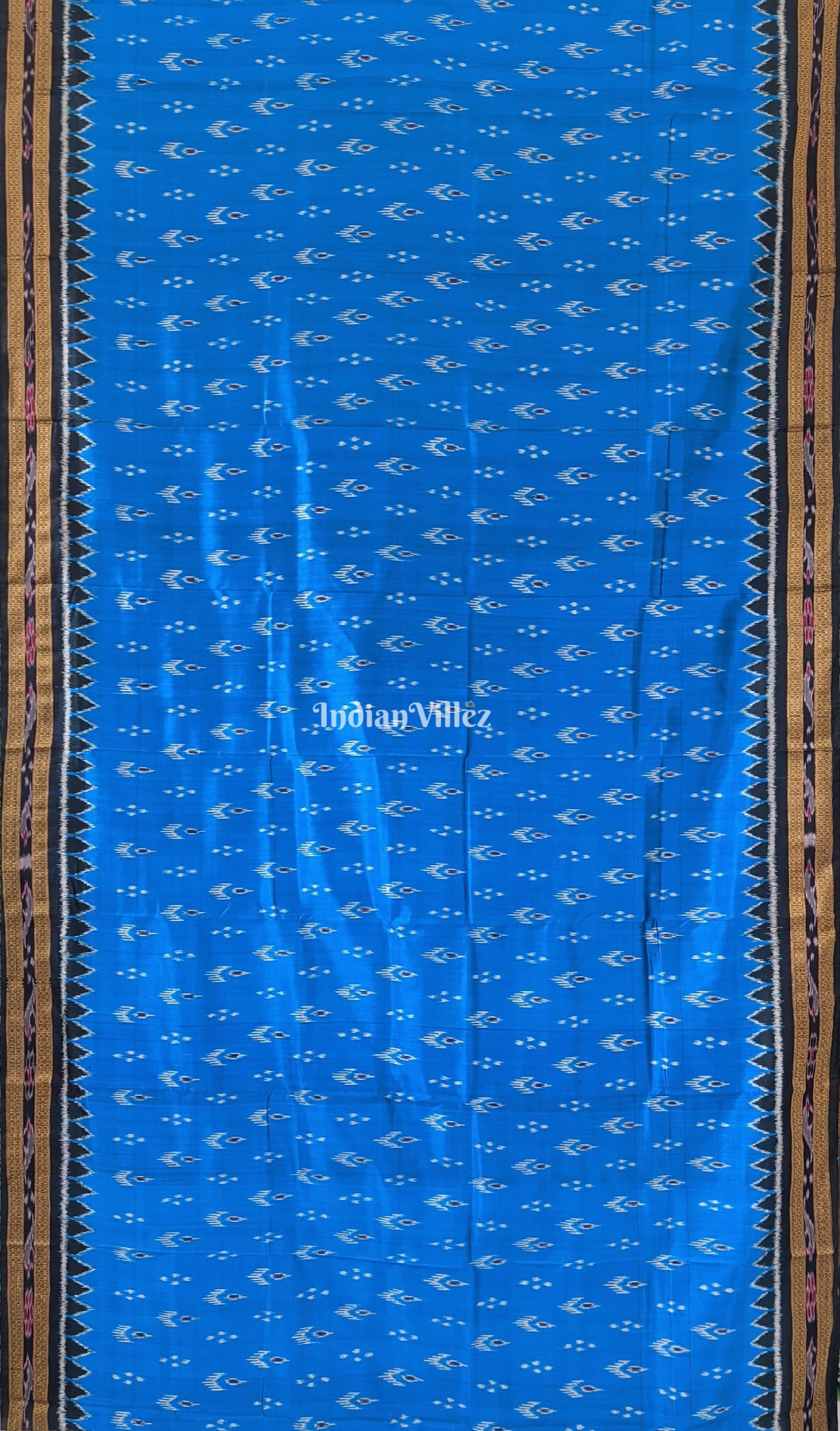 IndianVillèz Sky Blue Mayur Chandrika Khandua Silk Saree - view 2