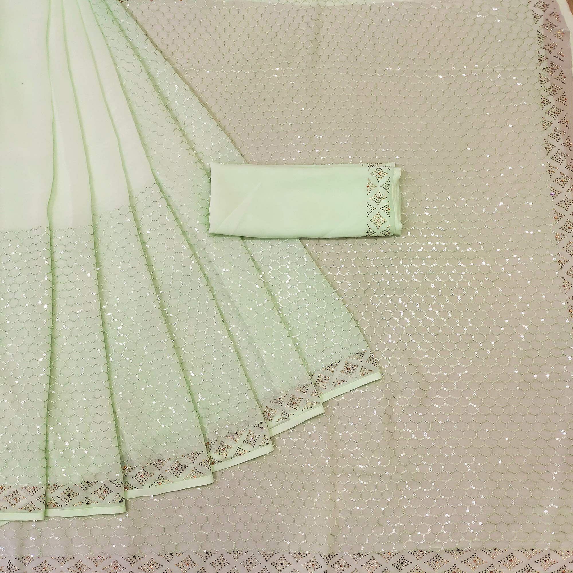 Green sarees – BlackTree green-festive-wear-embroidery-with-embellished-georgette-saree-142530