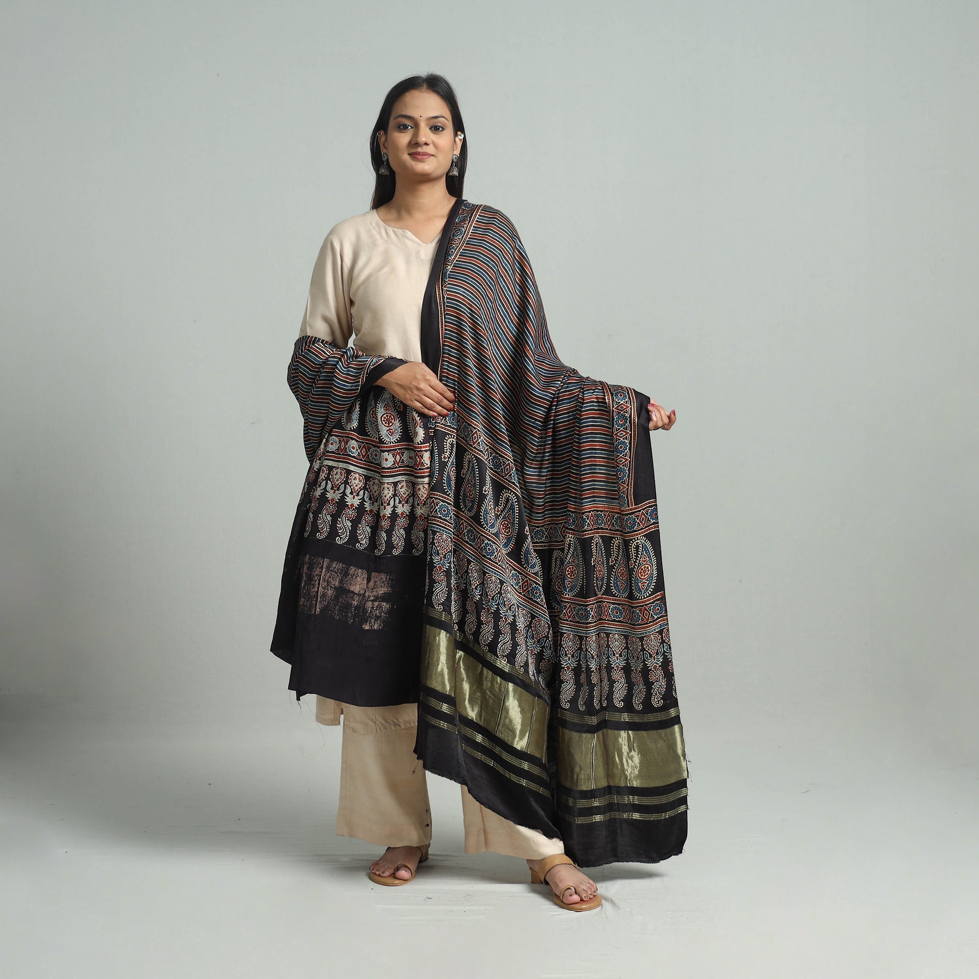 KACHCHH JI CHHAAP Black - Modal Silk Block Print Ajrakh Dupatta 71