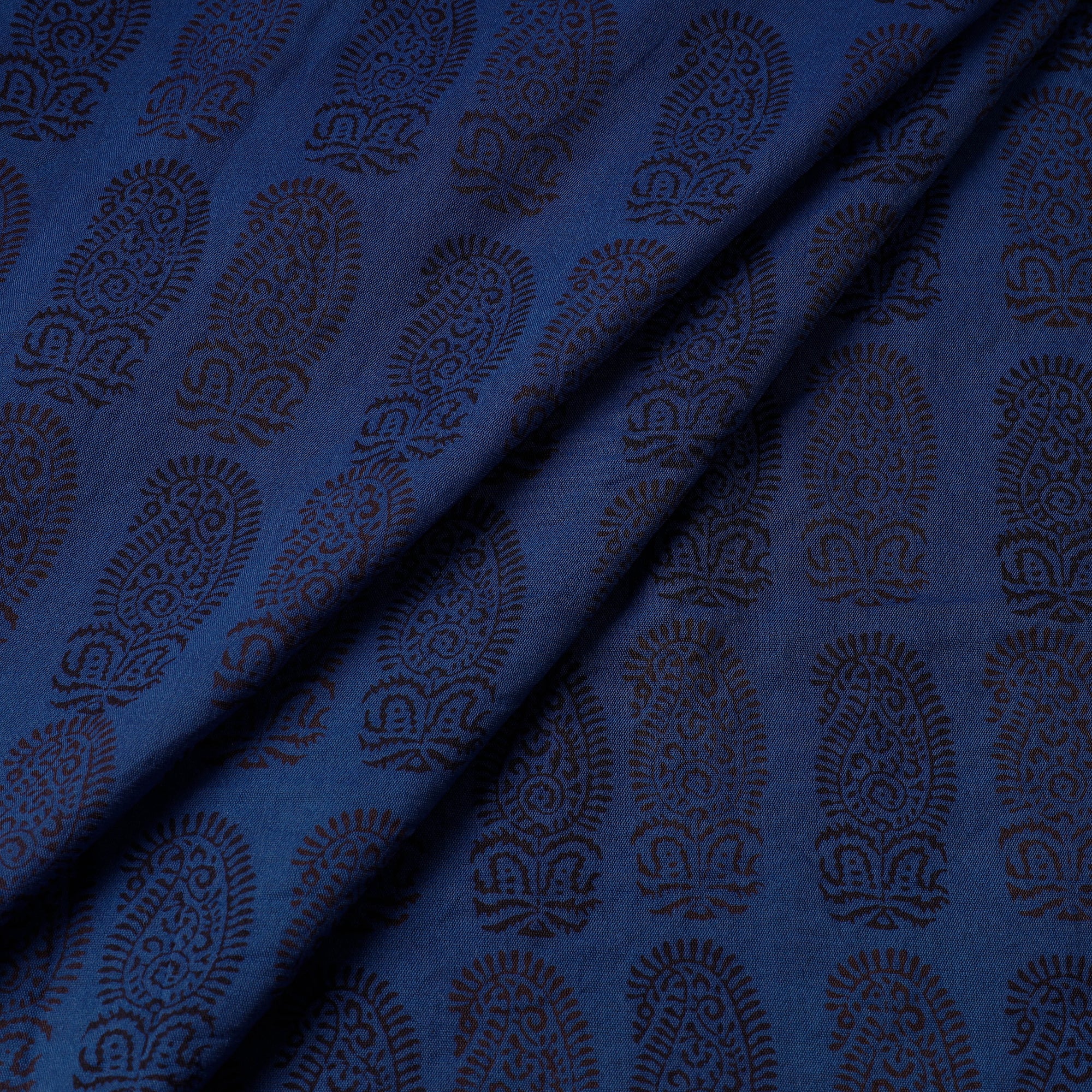 BAGH PRINTS BY UMAR FARUK KHATRI Blue - Bagh Hand Block Printed Chanderi Silk Handloom Fabric - view 2