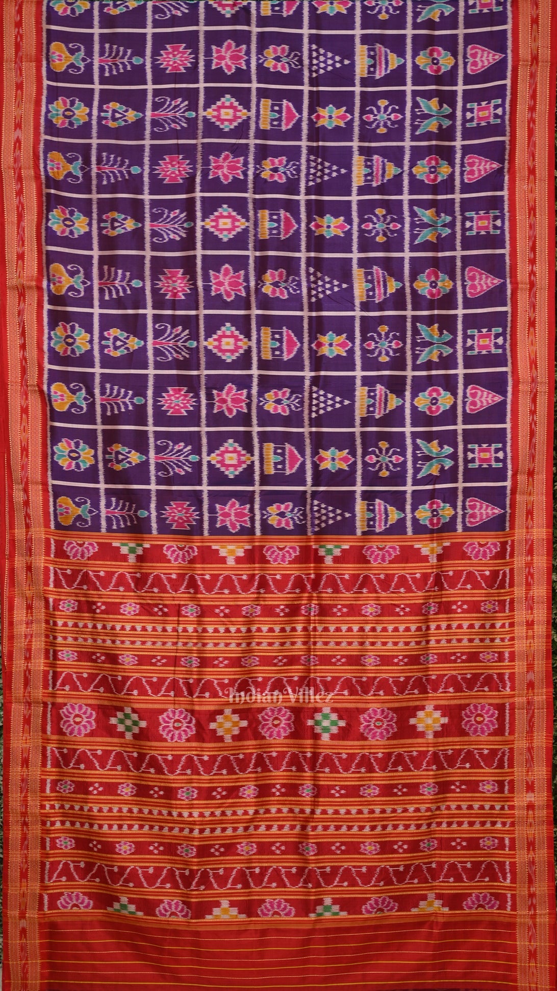 IndianVillèz Purple Nabakothi Odisha Ikat Khandua Silk Saree