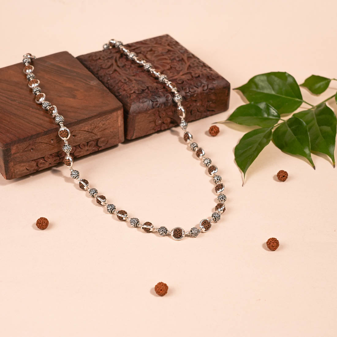 Prinjal Jewellers Rudraksha Capping Silver Mala (Om Beads) - view 2