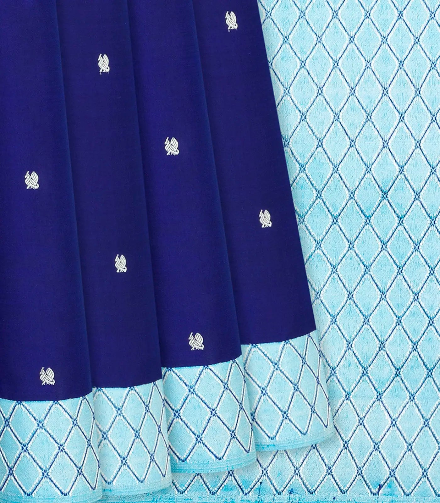 RmKV Blue Handloom Kanchipuram Korvai Silk Saree With Annam Motifs-Blue