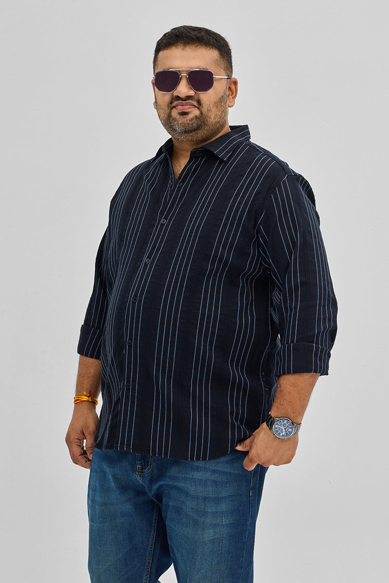 SNITCH Navy Textured Stripes Shirt