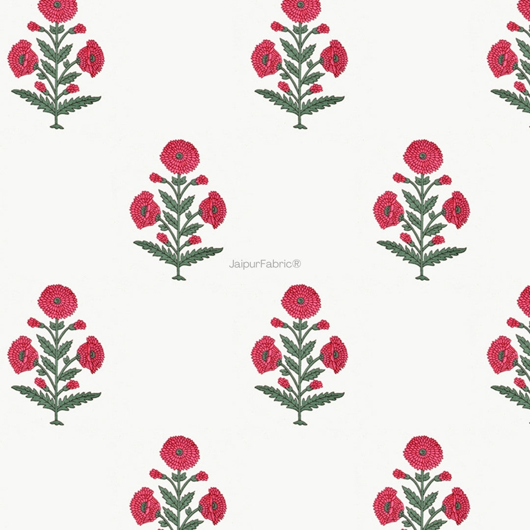 JaipurFabric® Ocean Enclave Handblock Red Flowers and Green Leaves Curtains - view 3