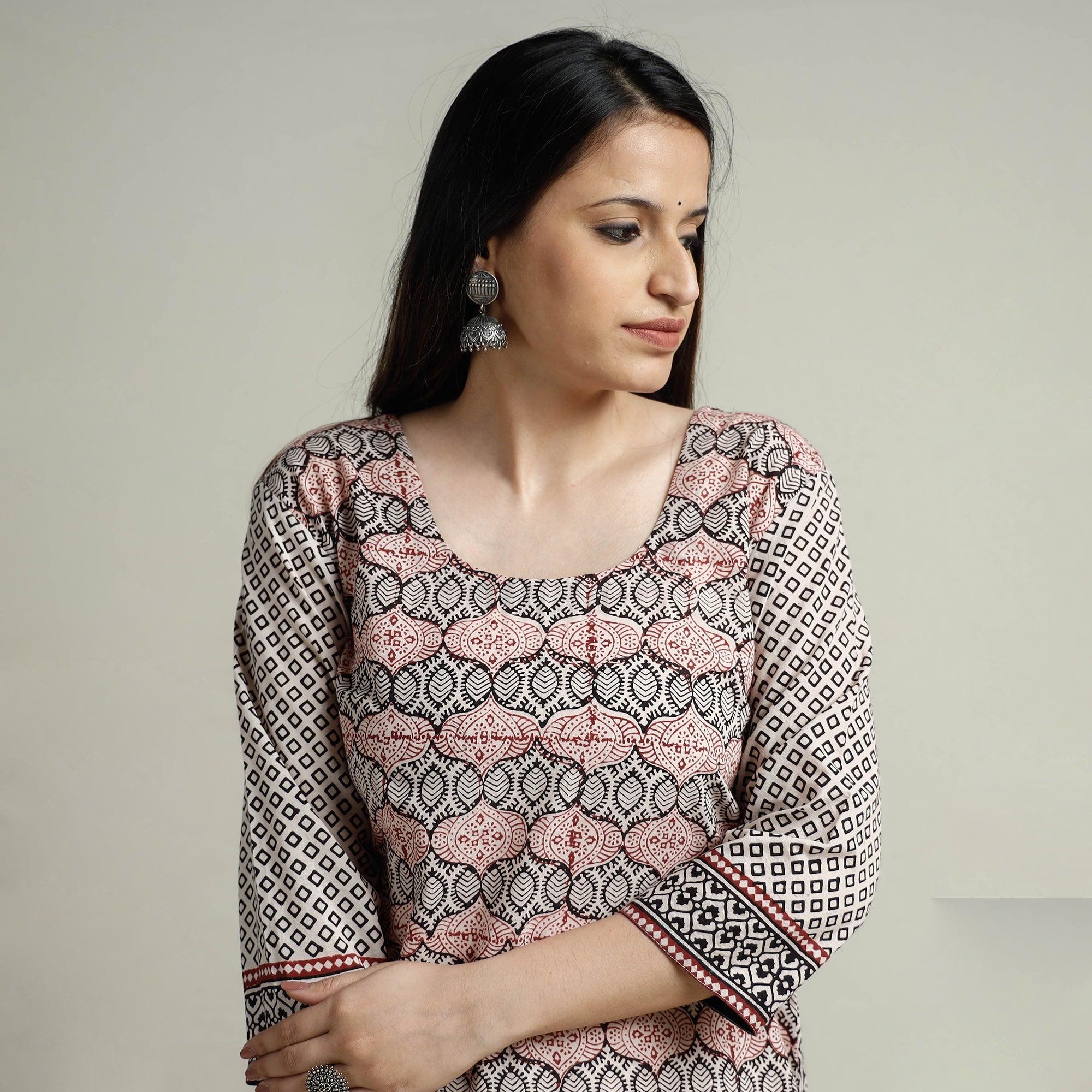 ITOKRI CASUALS Black - Block Print Cotton Straight Bagh Kurta