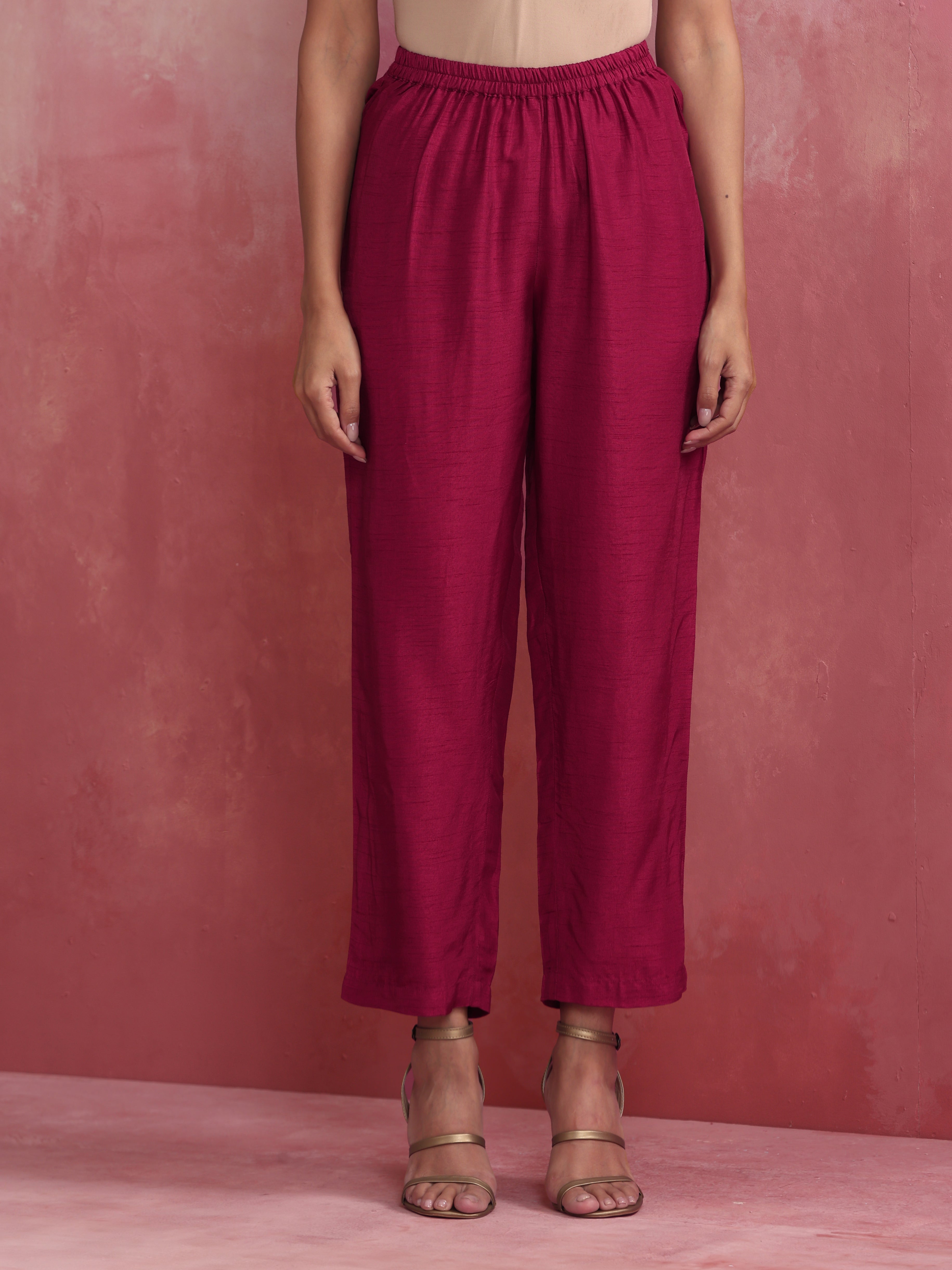trueBrowns Pink Viscose Silk Kurta Co-ord Set - view 7