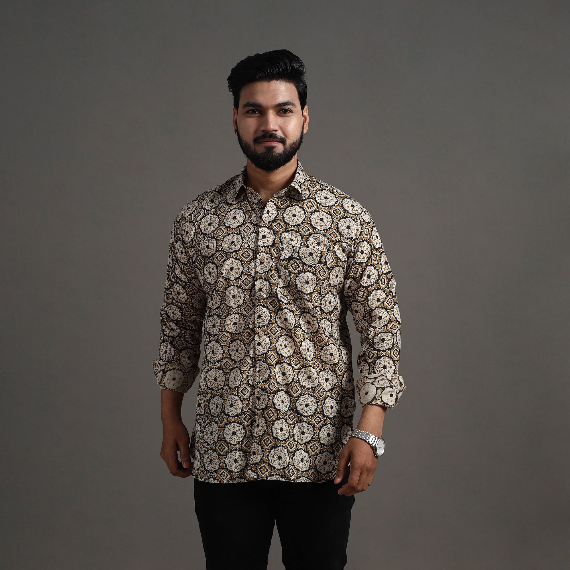 ITOKRI CASUALS Brown - Bagru Block Printed Cotton Men Full Sleeve Shirt 13
