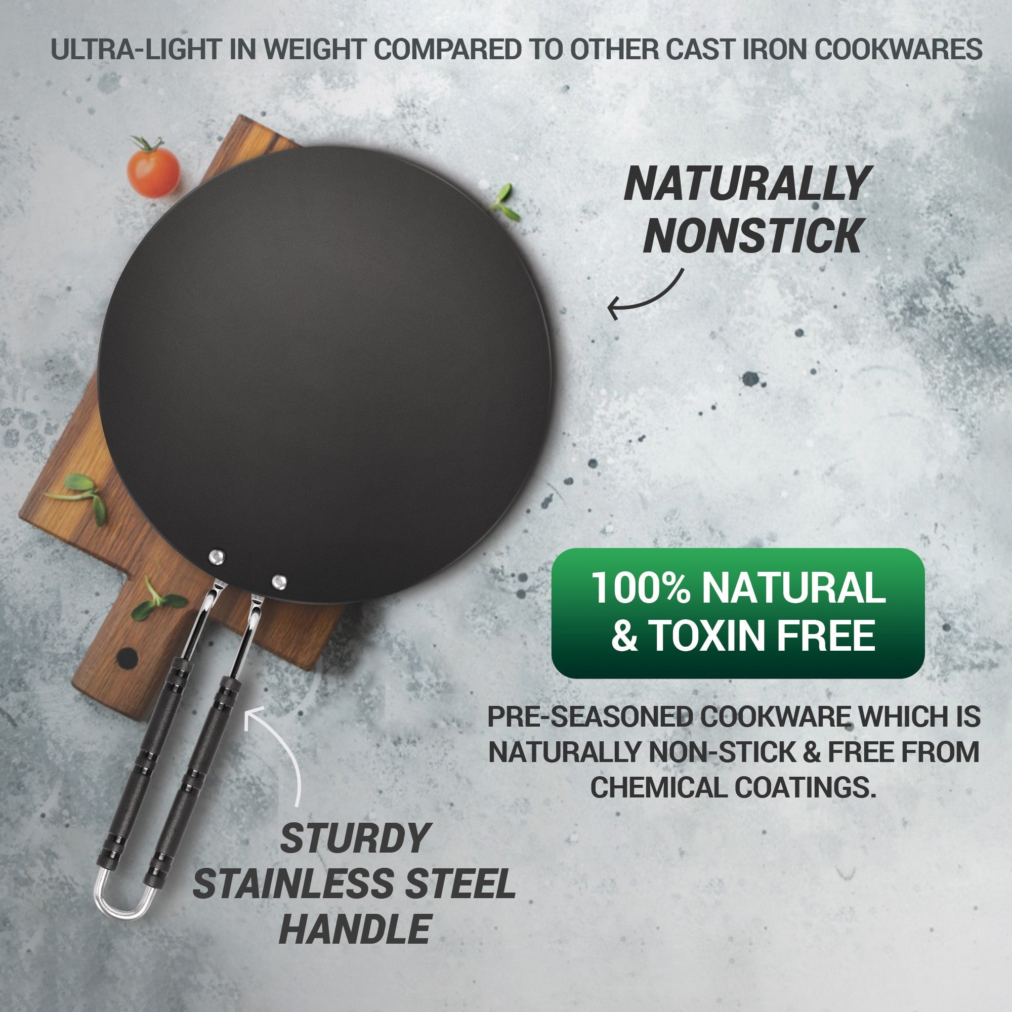 Non Stick Iron Concave Tawa (Milton Procook) – Black - view 4