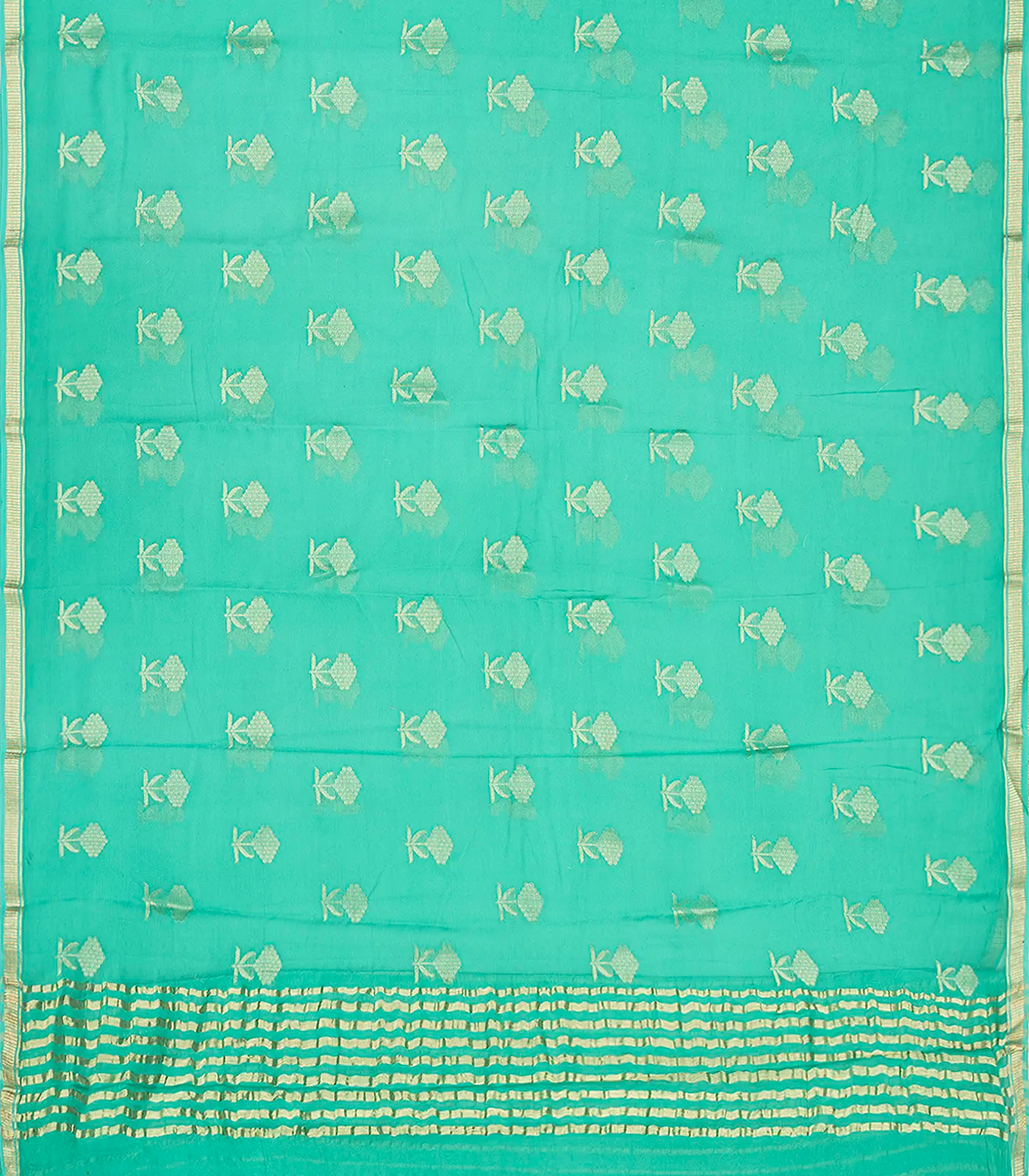 RmKV Aquamarine Woven Mysore Chiffon Silk Saree With Floral Motifs-Aquamarine - view 2