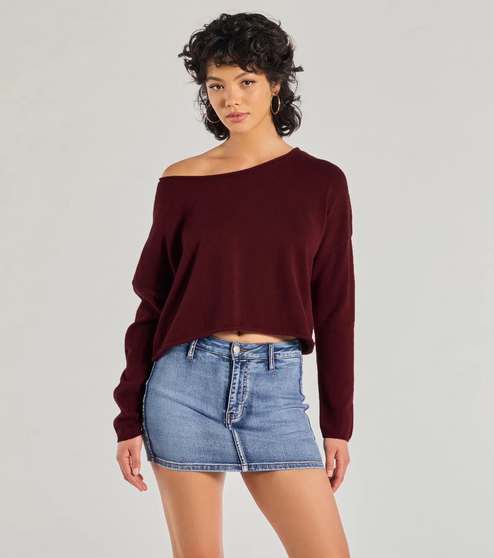 Windsor Classic Chic Asymmetrical Cropped Pullover Sweater