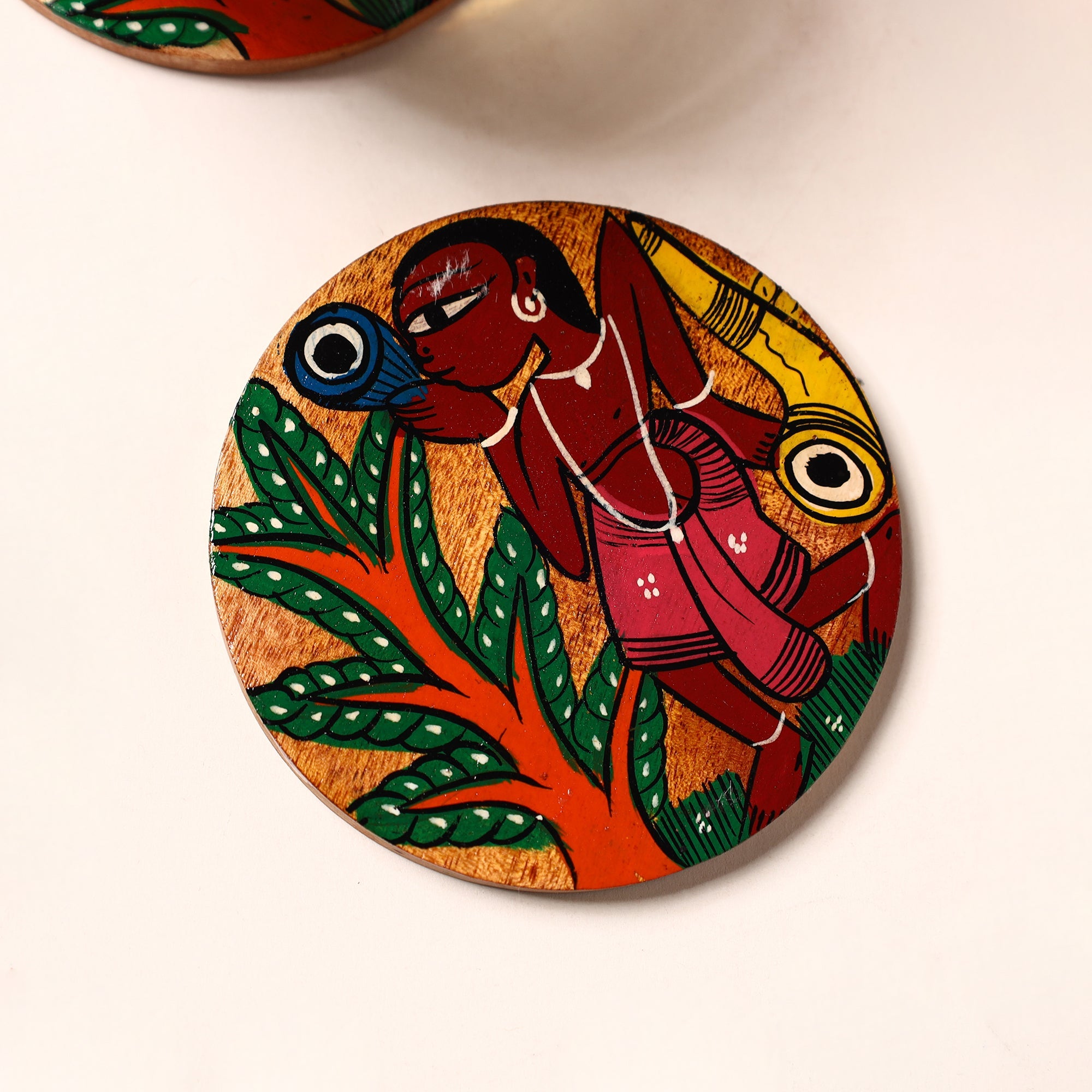 ITOKRI CRAFTS INITIATIVE Bengal Patua Handpainted Akashmoni Wooden Coasters (Set of 4) 26 - view 2