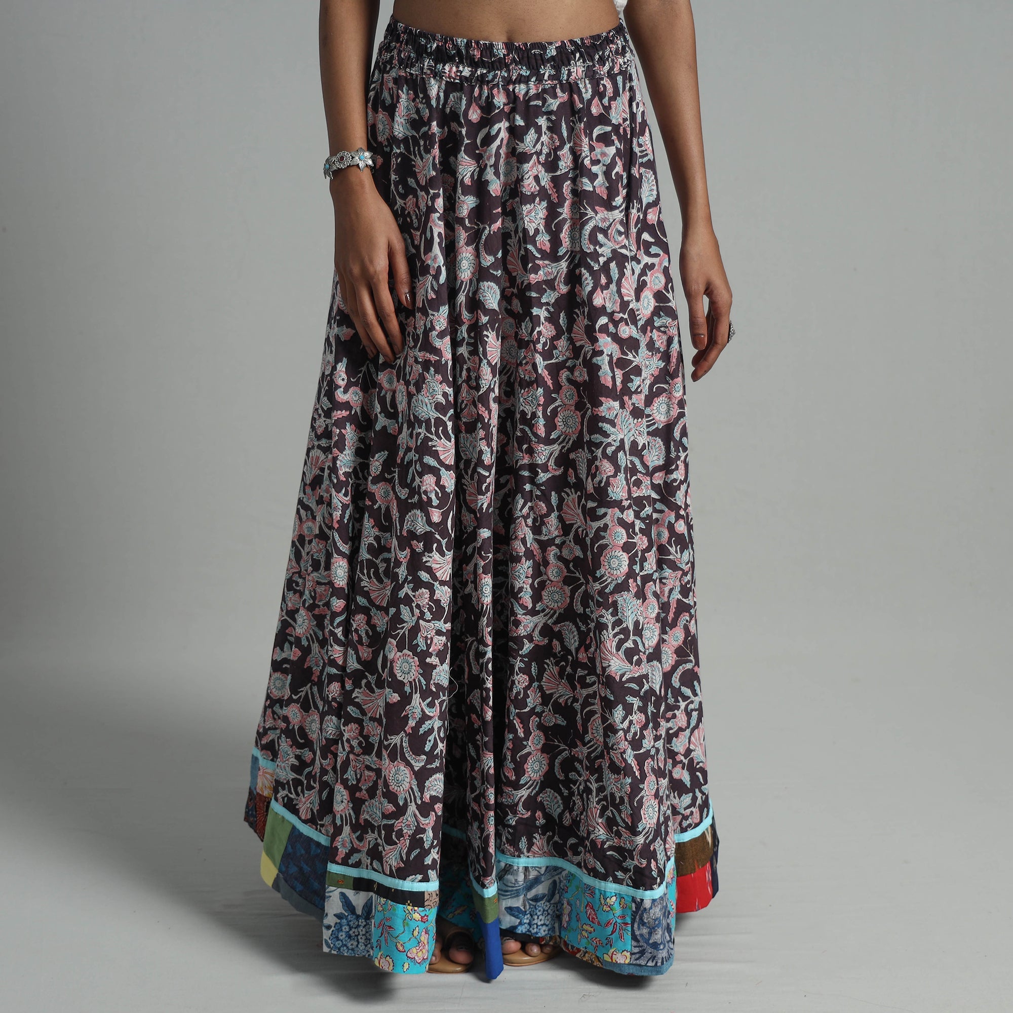 NOORI BAZAR Brown - Sanganeri Block Print Cotton Long Skirt 13 - view 2