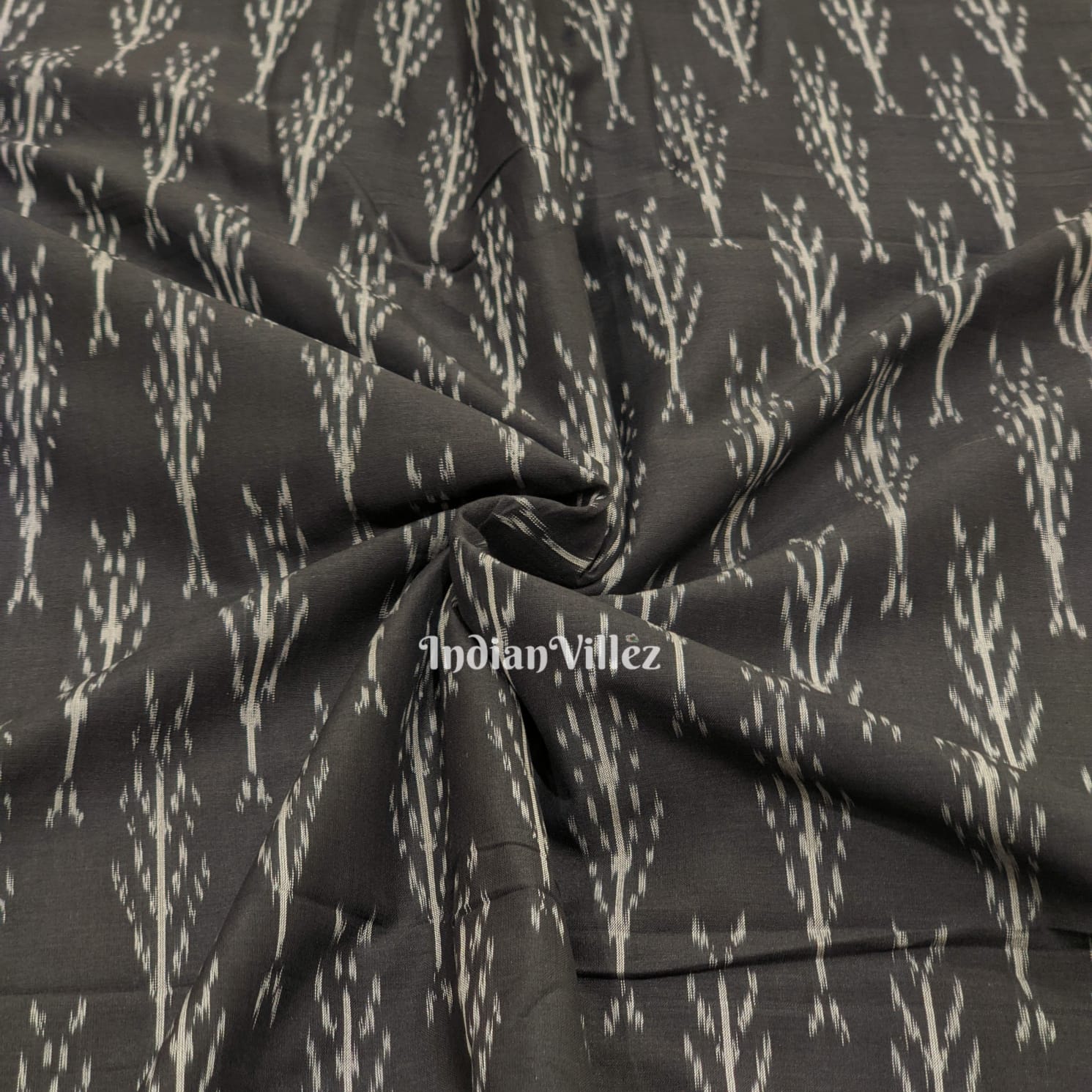 IndianVillèz Black Handwoven Cotton Pochampally Ikat Fabric