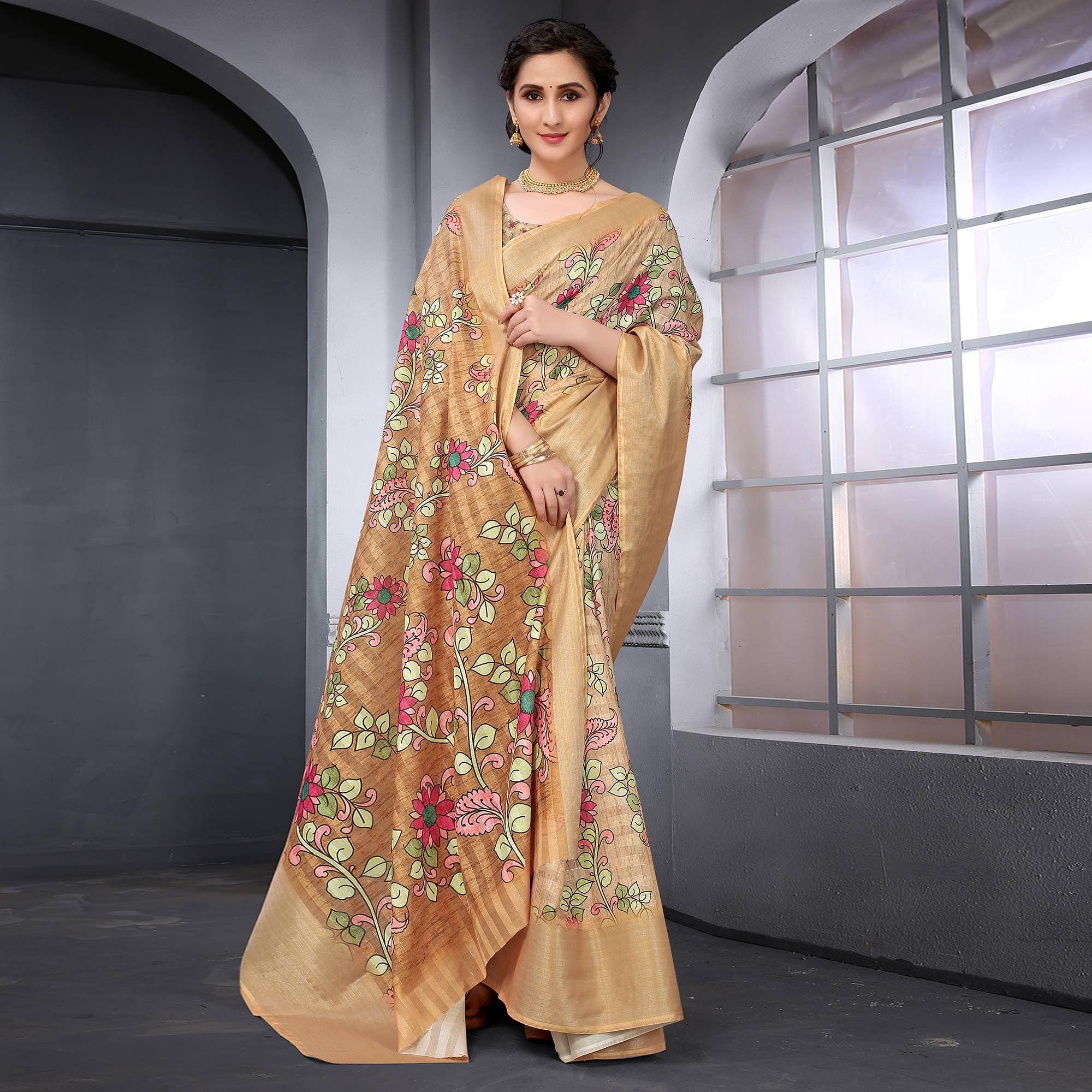 Peachmode Chiku Festive Wear Floral Printed Art Silk Saree - view 4