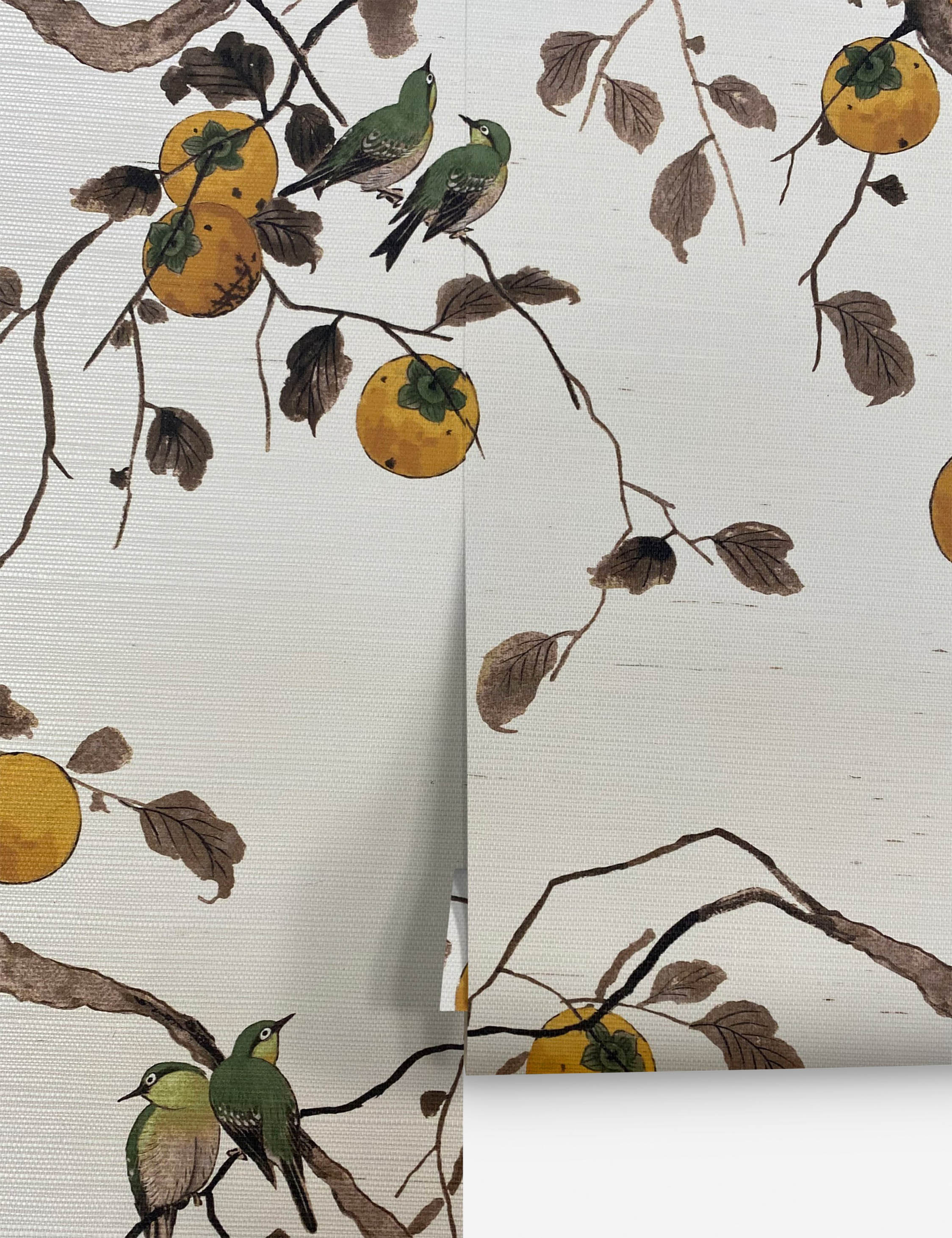 Lulu and Georgia Persimmon Birds Grasscloth Wallpaper by Nathan Turner - view 2