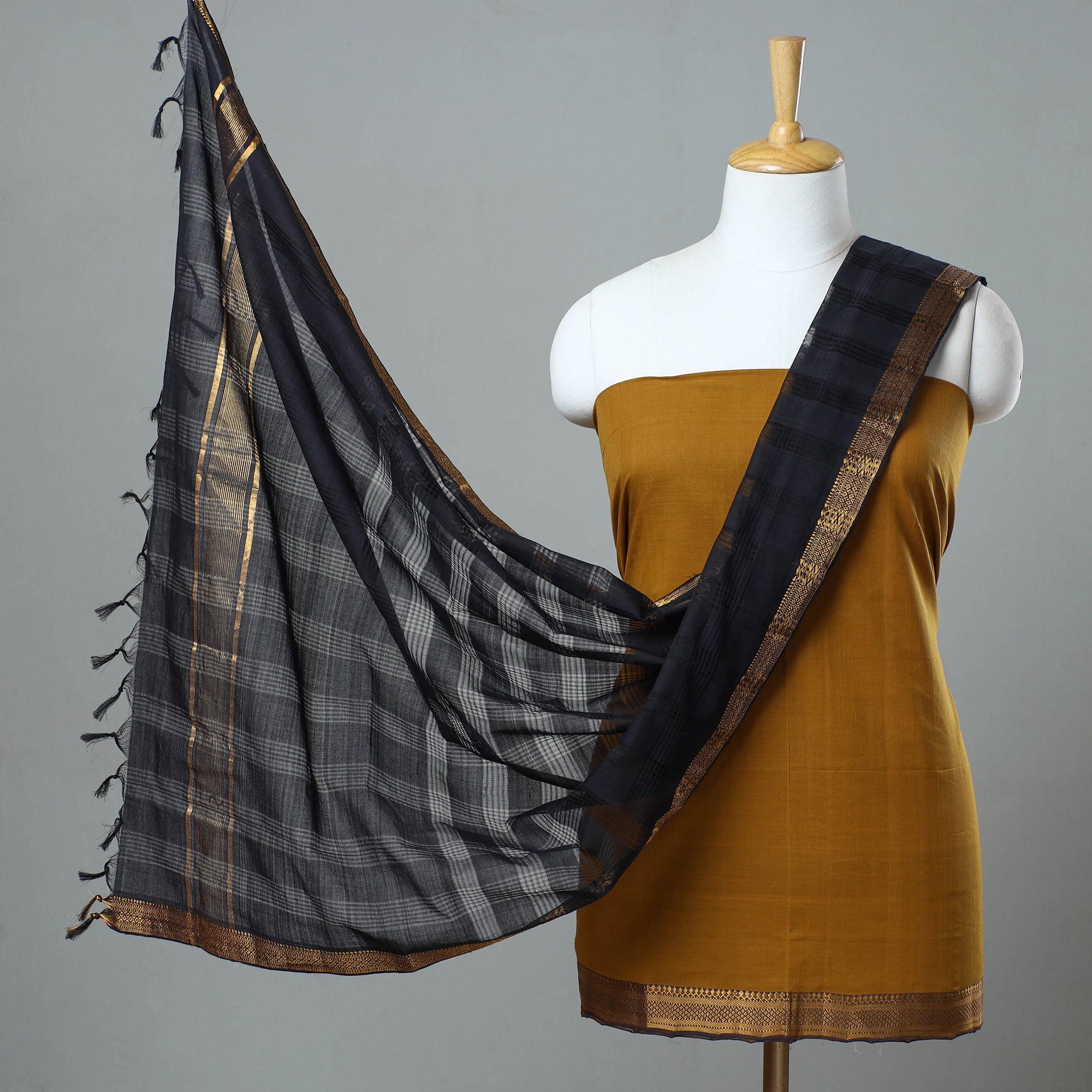 SOUTH KARGHA Brown - 3pc Handloom Cotton Mangalagiri Dress Material 21