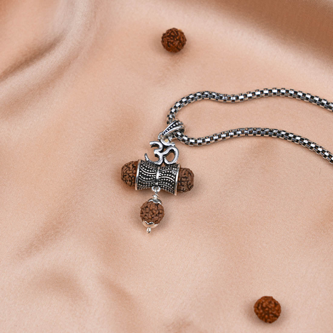 Prinjal Jewellers Rudraksha Om Damaru Pendants with Silver Chain