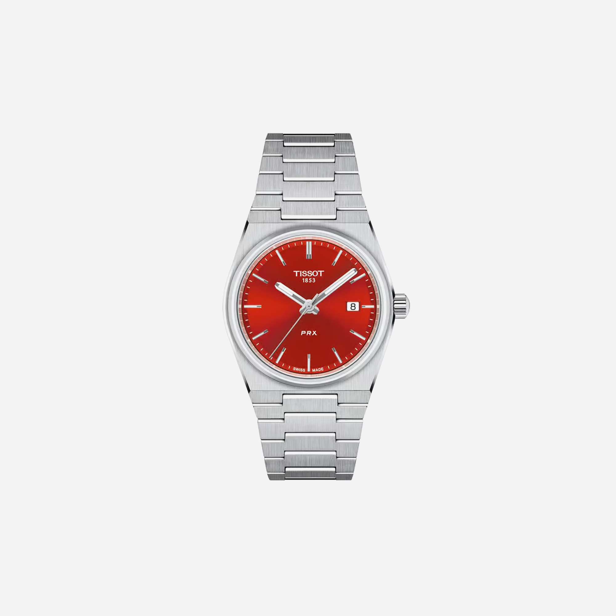 Tissot PRX Quartz 35mm Red Dial Grey Stainless Steel Watch