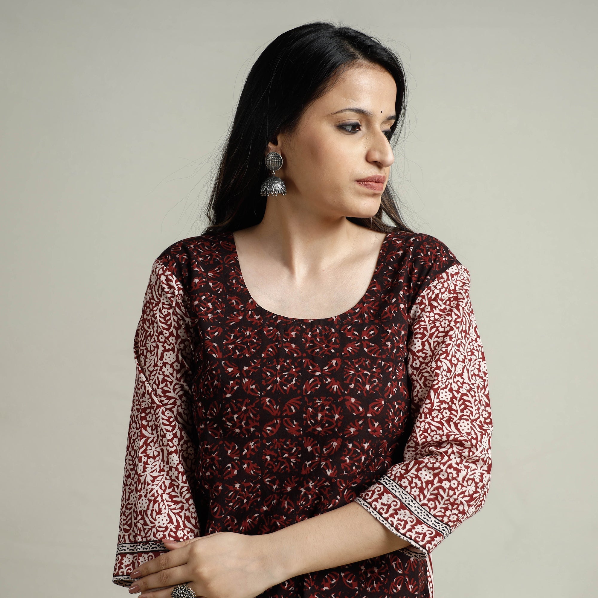ITOKRI CASUALS Brown - Block Print Cotton Straight Bagh Kurta