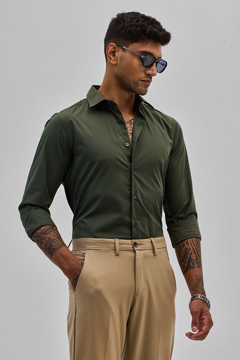 SNITCH Olive Slim Fit Stretch Shirt - view 6