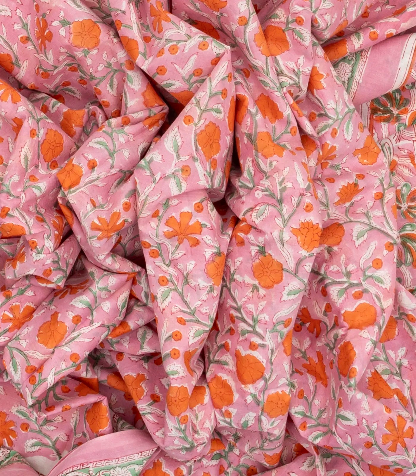 RmKV BubbleGum Pink Woven Jaipur Cotton Saree With Orange Printed Floral Motifs - view 3