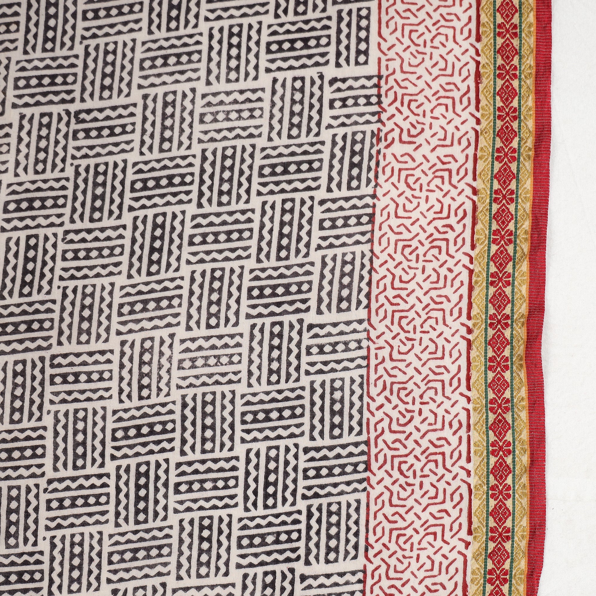 BAGH PRINTS BY MOHAMMED BILAL KHATRI Black - Bagh Hand Block Printed Natural Dyed Cotton Saree with Zari Border - view 8