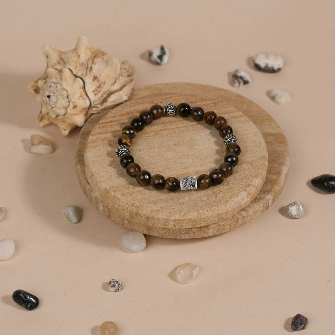 Prinjal Jewellers Tiger Eye Stone with Om Silver Beads Bracelet - view 2